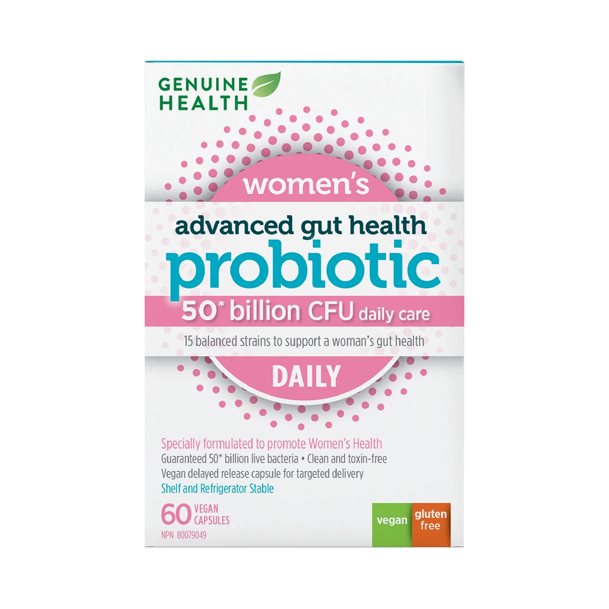 Genuine Health Advanced Gut Health Probiotic Women's Daily 50 Billion CFU 60 Capsules