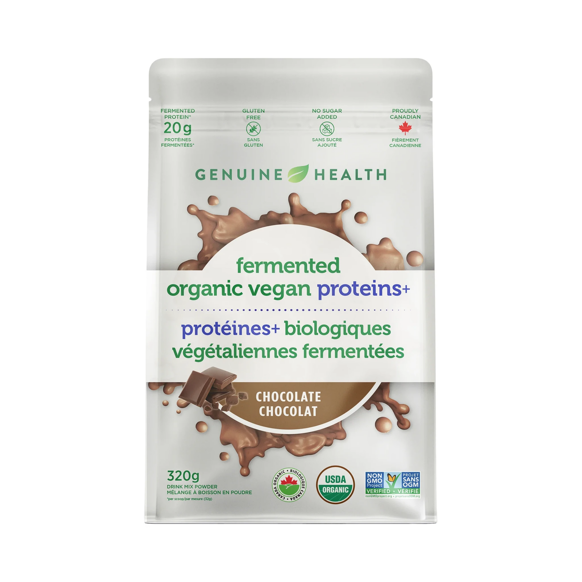 Genuine Health Fermented Organic Vegan Proteins+ Chocolate 320g