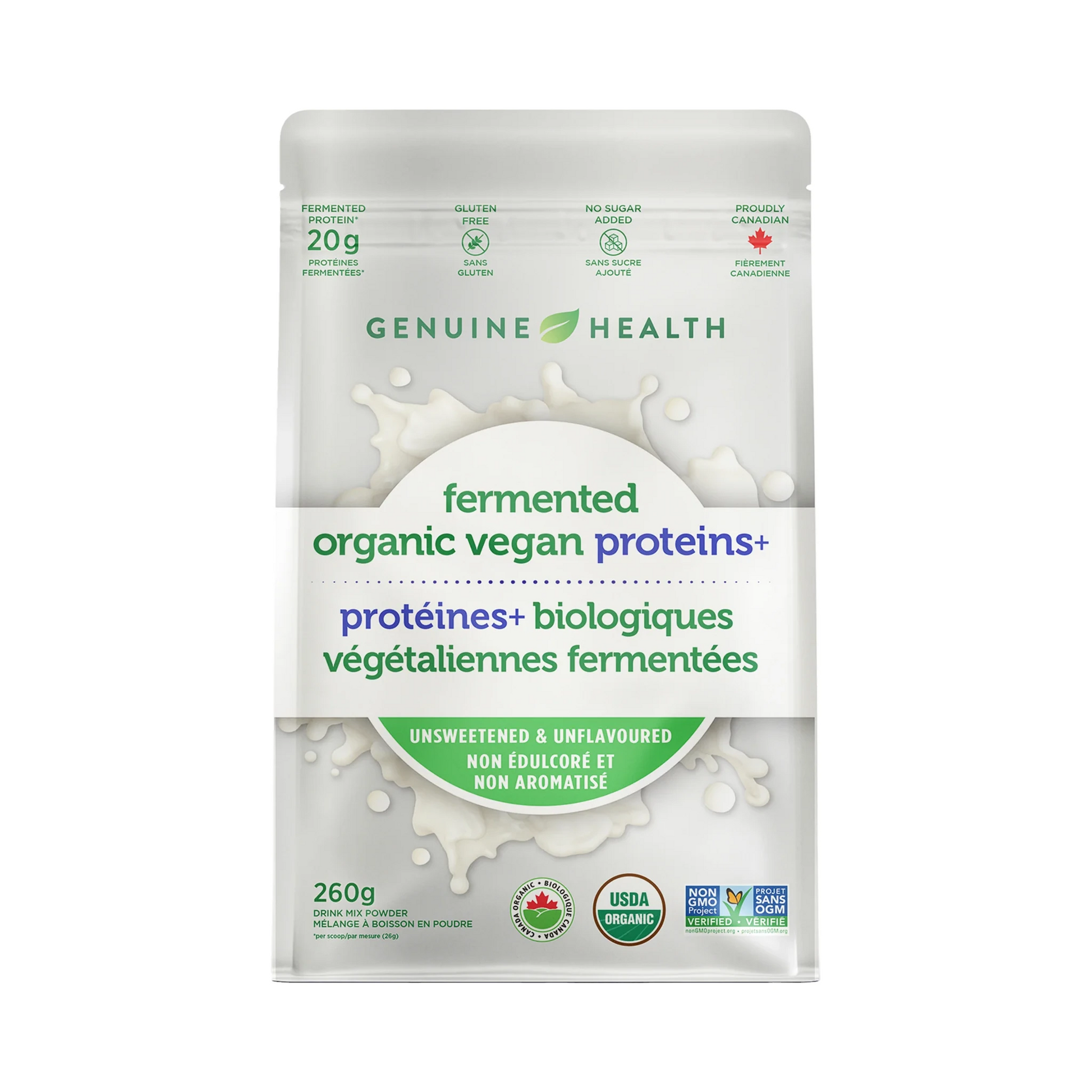 Genuine Health Fermented Organic Vegan Proteins+ Unsweetend & Unflavoured 260g