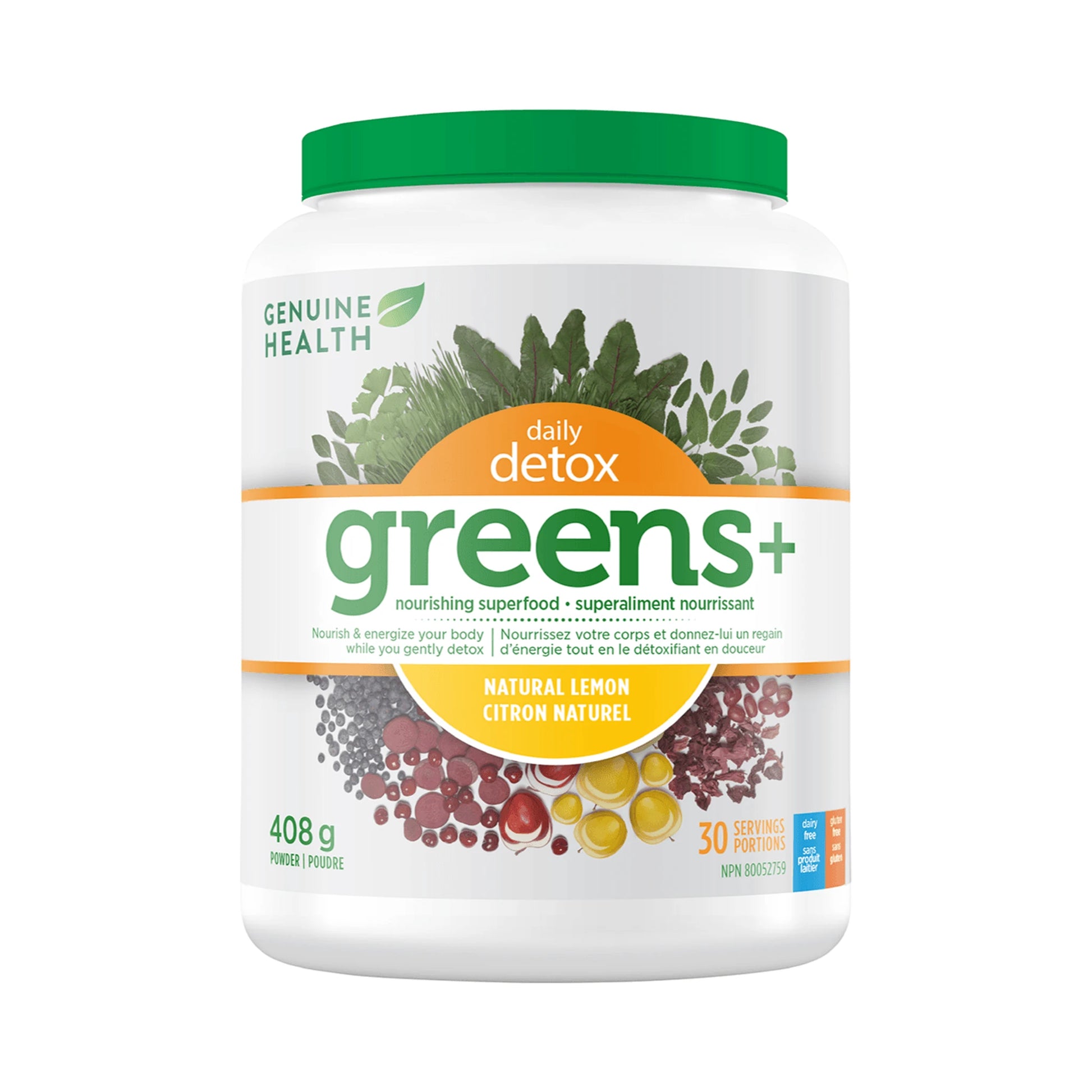 Genuine Health Greens+ Daily Detox Natural Lemon 30 Servings