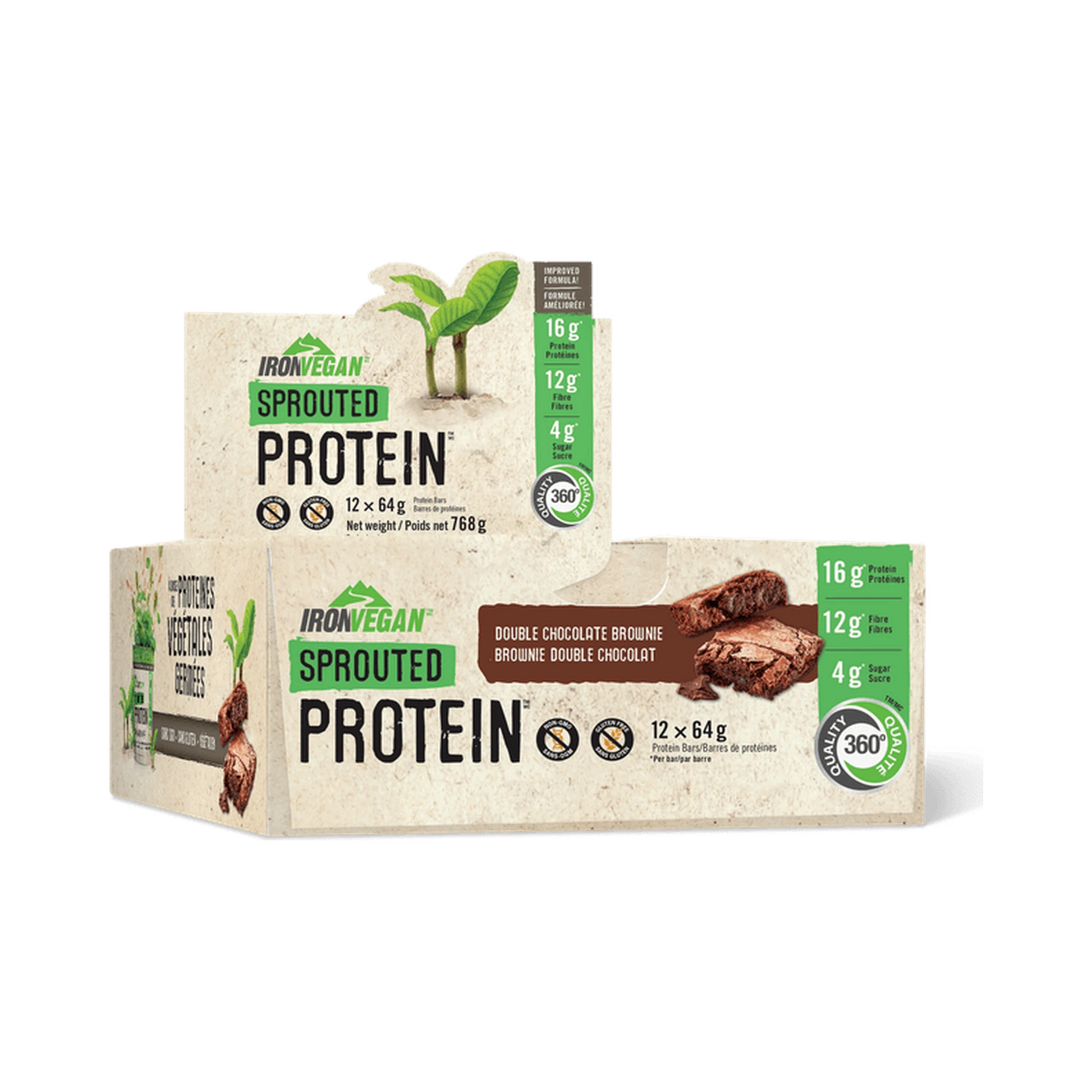 Iron Vegan Sprouted Protein Bar Double Chocolate Brownie Box