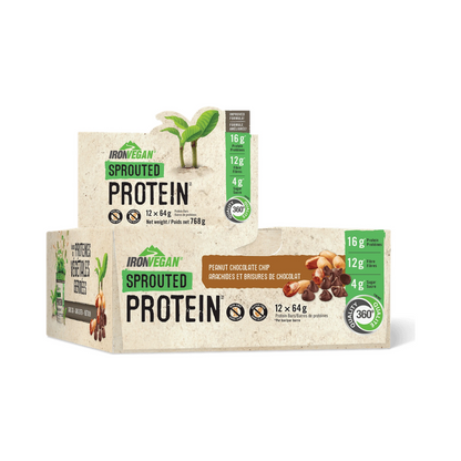 Iron Vegan Sprouted Protein Bar Peanut Butter Chocolate Chip Box