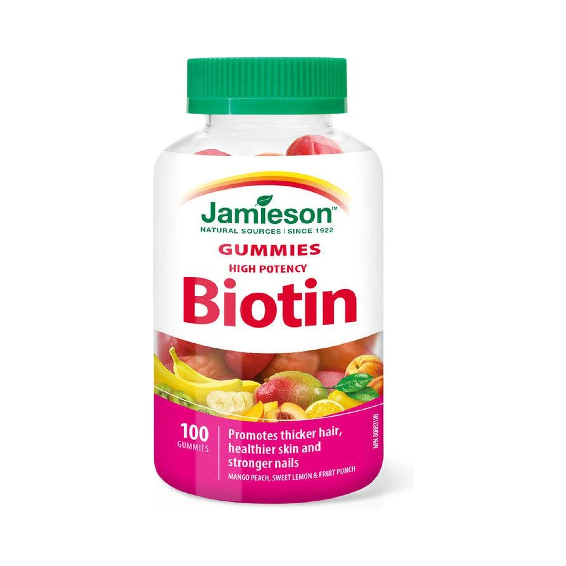 Jamieson Biotin High Potency Sweet Lemon, Mango Peach, Fruit Punch 100 Gummies