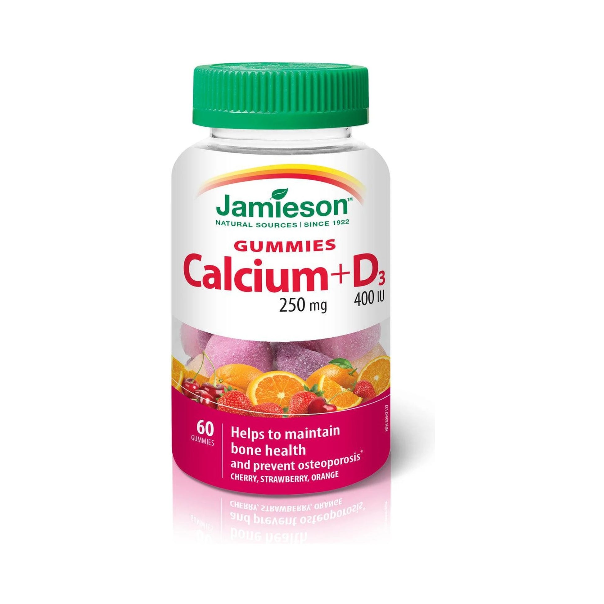 Jamieson Calcium 250mg + D3 400IU Cherry, Strawberry, Orange 60 Gummies