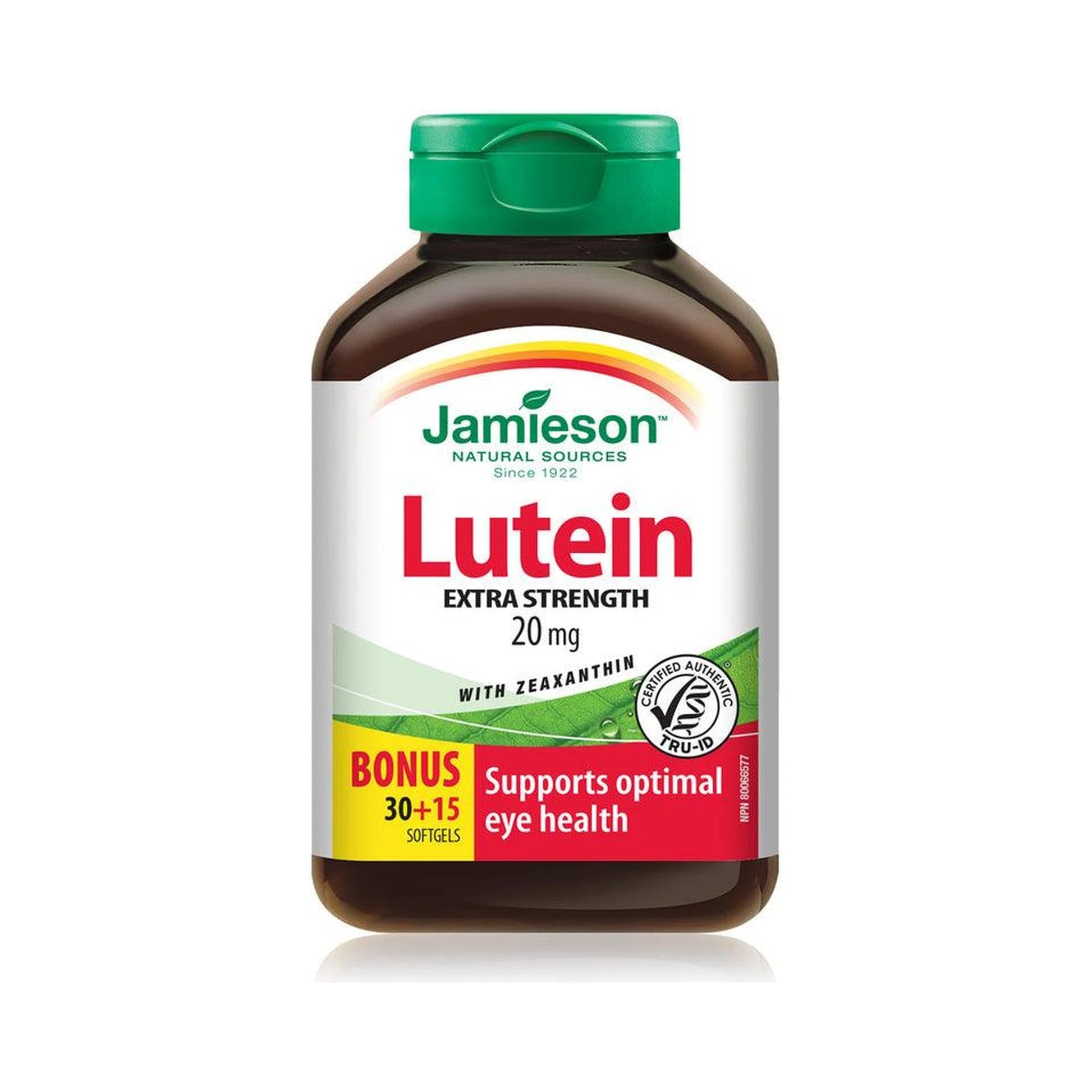 Jamieson Lutein Extra Strength 20mg with Zeaxanthin BONUS SIZE 45 Softgels