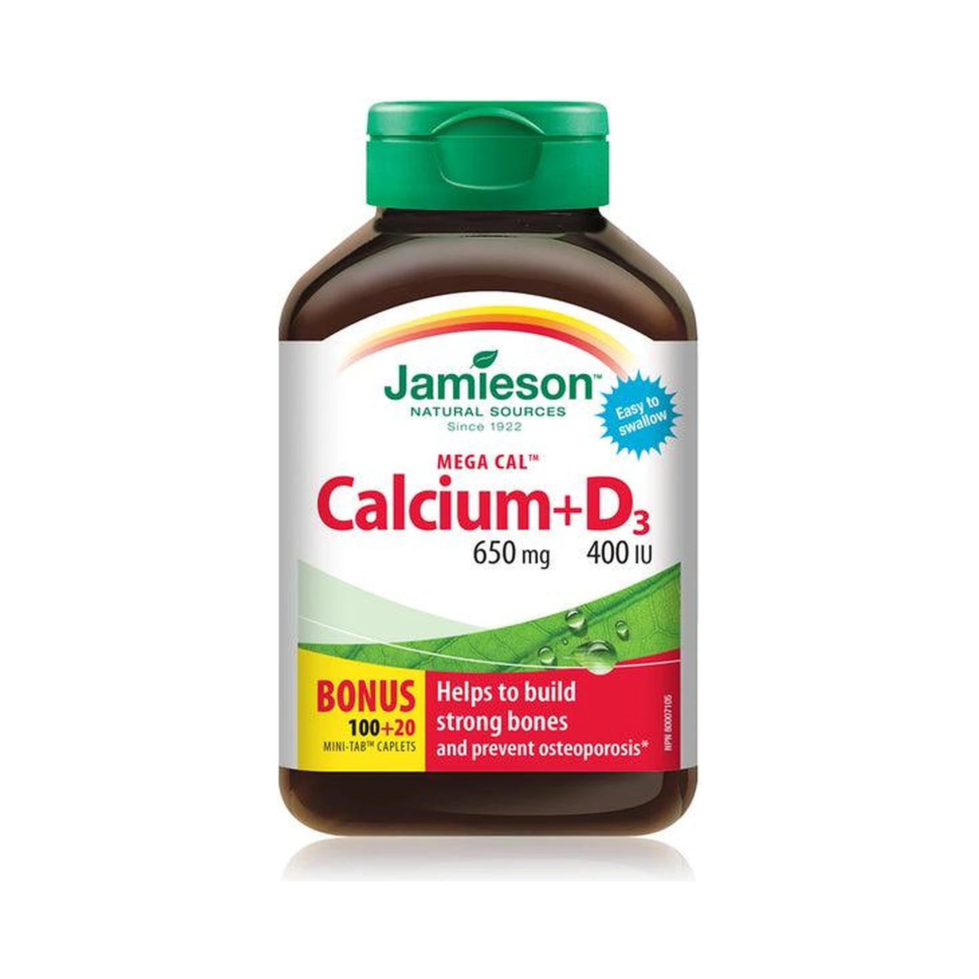 Jamieson Mega Cal Calcium 650mg + Vitamin D3 400IU BONUS SIZE 120 Caplets