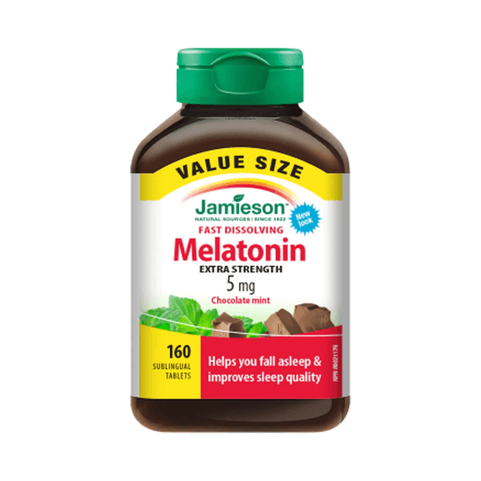 Jamieson Melatonin Extra Strength 5mg Chocolate Mint 160 Fast Dissolving Sublingual Tablets