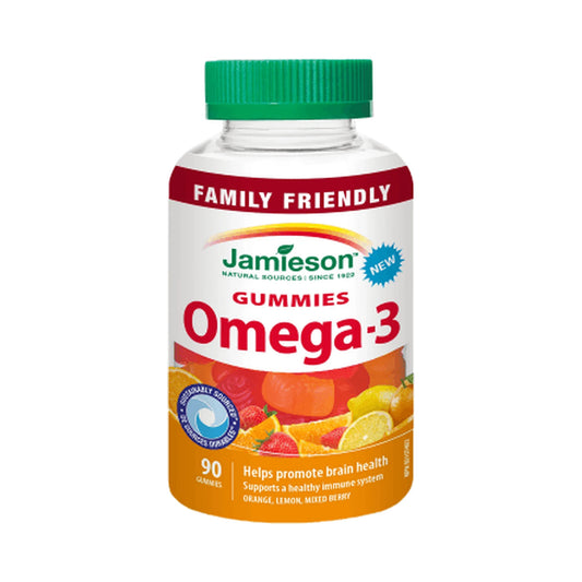 Jamieson Omega-3 Family Friendly Orange, Lemon, Mixed Berry 90 Gummies