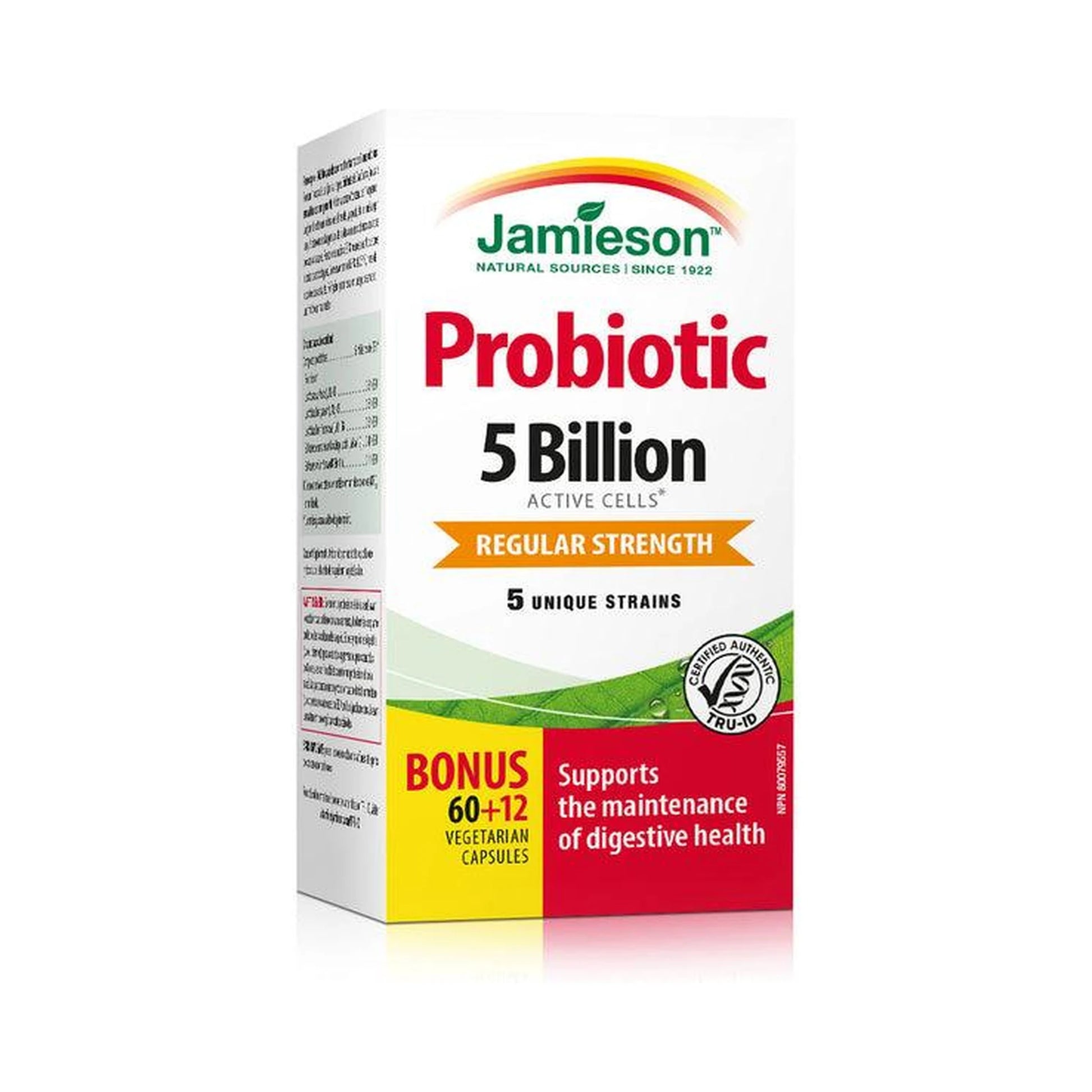 Jamieson Probiotic Regular Strength 5 Billion BONUS SIZE 72 Capsules