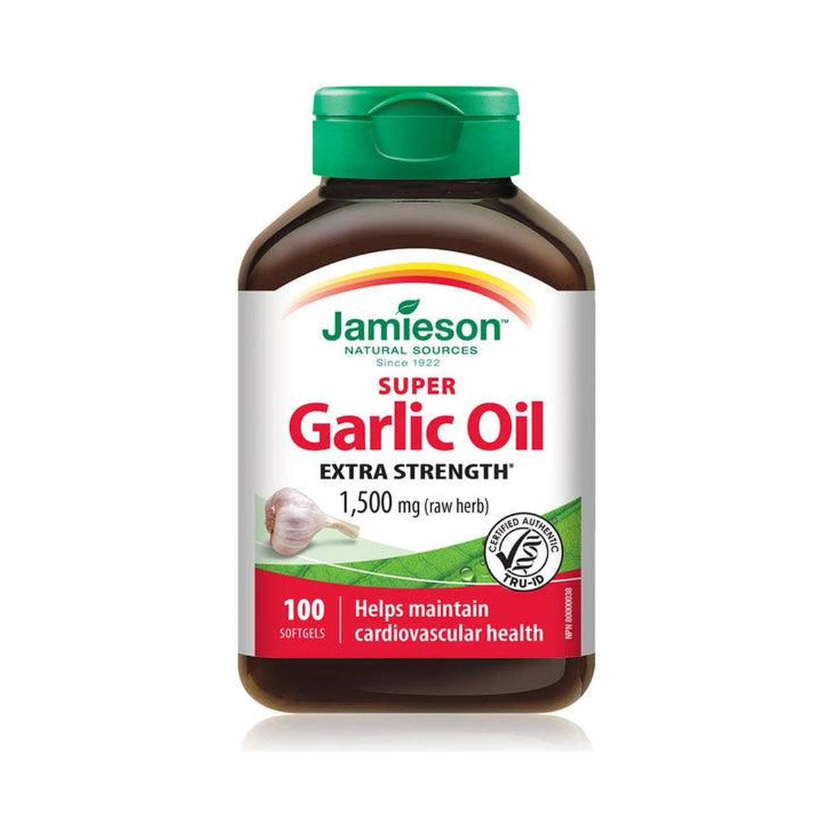 Jamieson Super Garlic Oil Extra Strength 1500mg raw herb 100 Softgels
