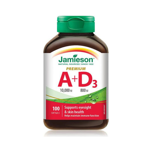 Jamieson Vitamin A 10,000IU + Vitamin D 800IU Premium 100 Softgels