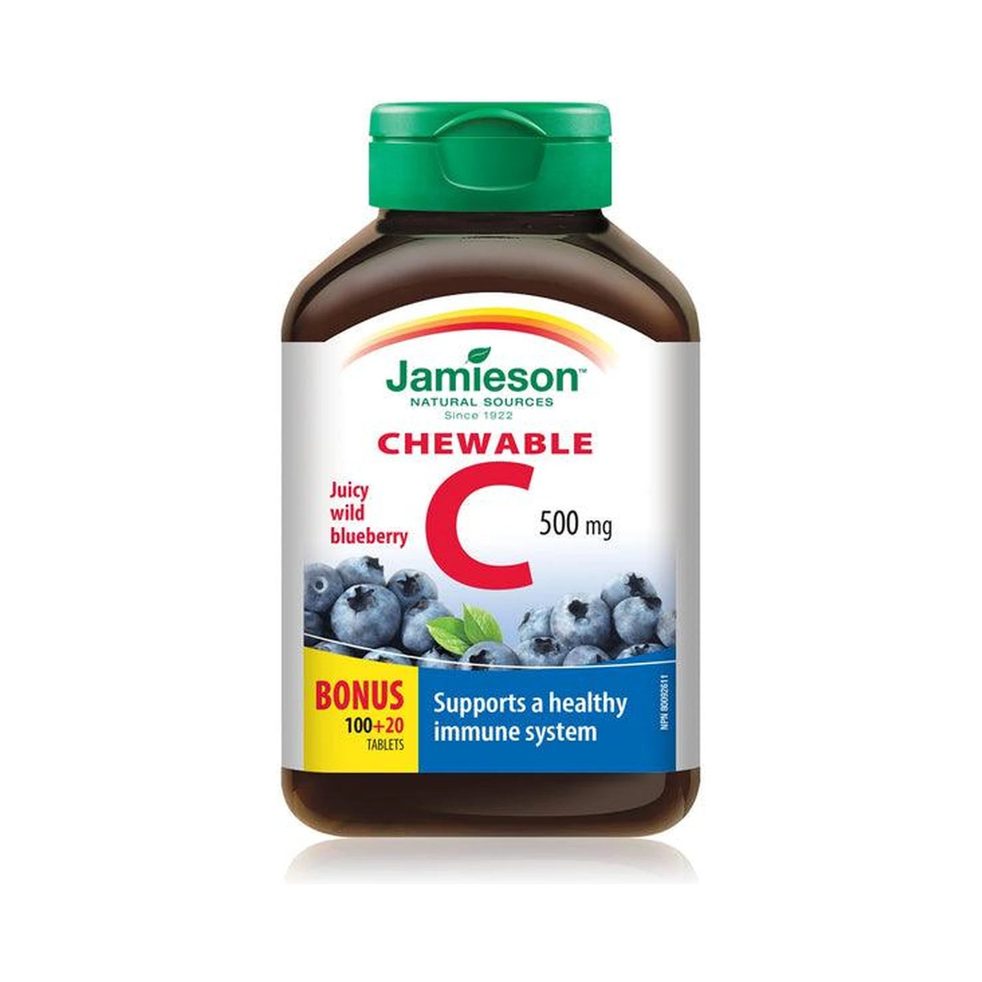 Jamieson Vitamin C 500mg Juicy Wild Blueberry BONUS SIZE 120 Chewable