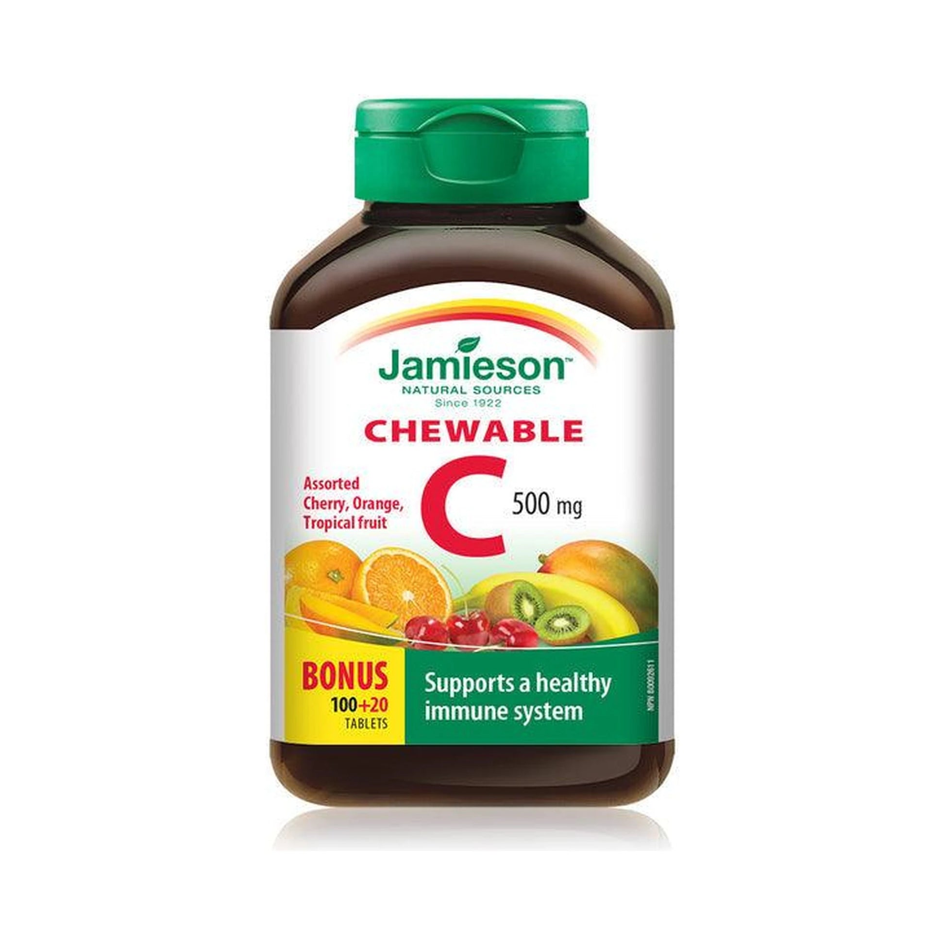 Jamieson Vitamin C 500mg Mixed 3 Flavours Cherry, Orange, Tropical Fruit BONUS SIZE 120 Chewable