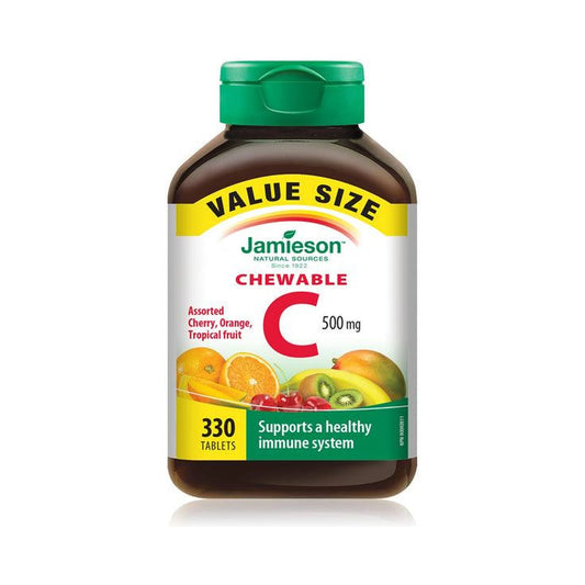 Jamieson Vitamin C 500mg Mixed 3 Flavours Cherry, Orange, Tropical Fruit VALUE SIZE 330 Chewable