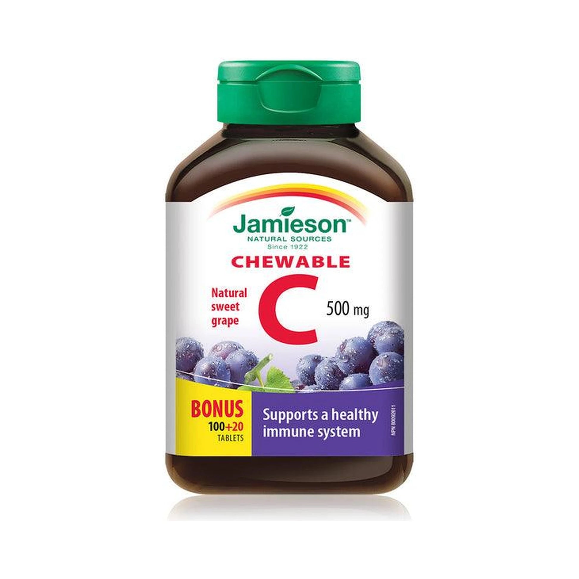 Jamieson Vitamin C 500mg Natural Sweet Grape BONUS SIZE 120 Chewable