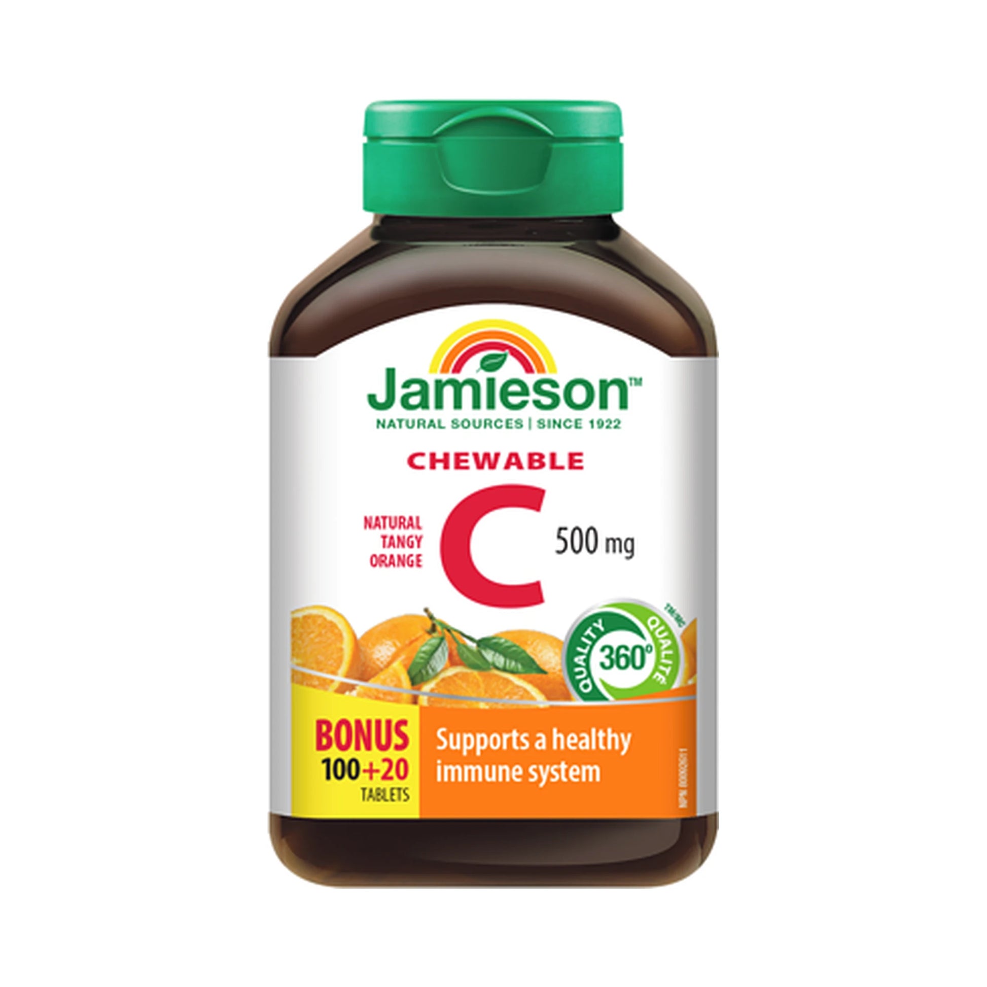 Jamieson Vitamin C 500mg Tangy Orange BONUS SIZE 120 Chewable