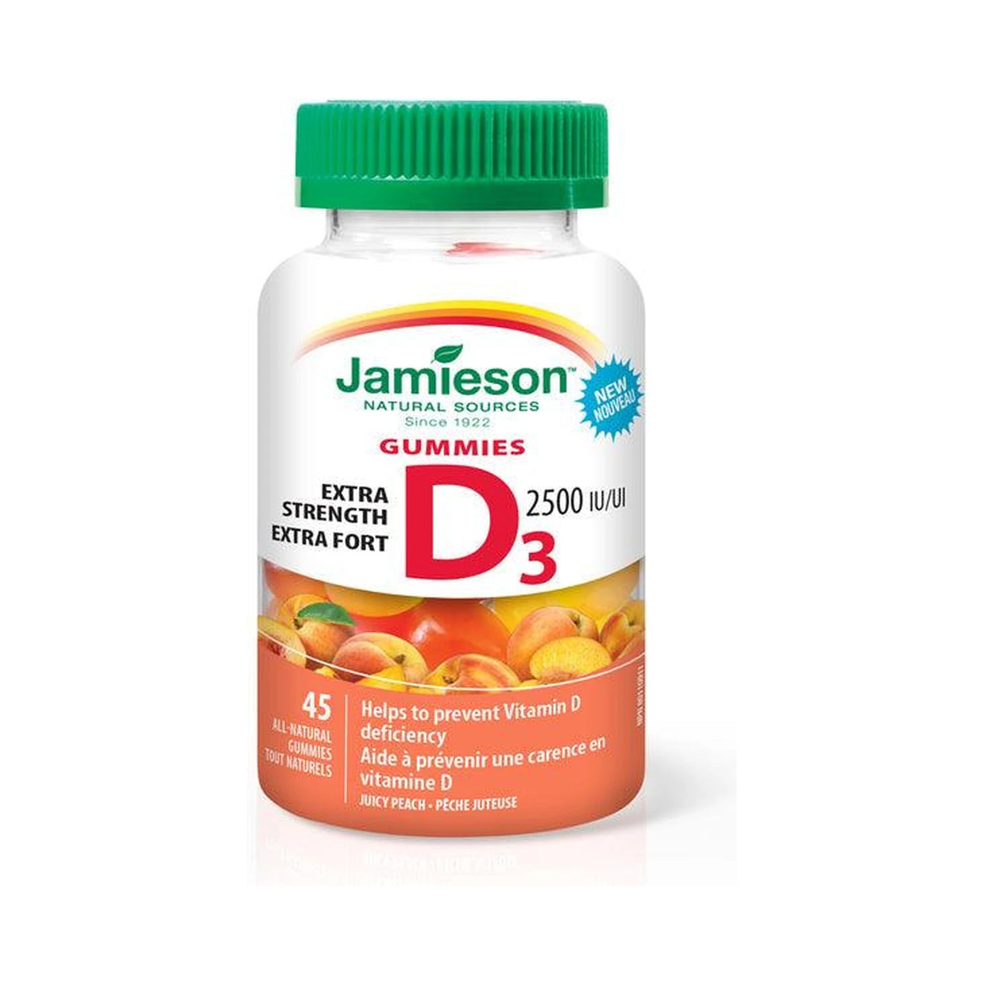 Jamieson Vitamin D Extra Strength 2,500IU Juicy Peach 45 Gummies