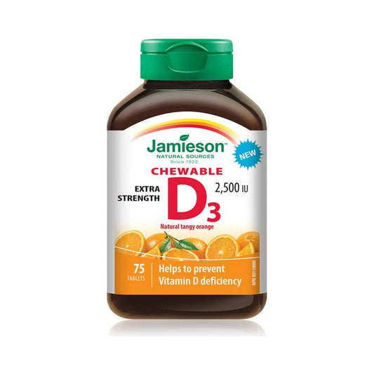 Jamieson Vitamin D Extra Strength 2,500IU Natural Tangy Orange 75 Chewable
