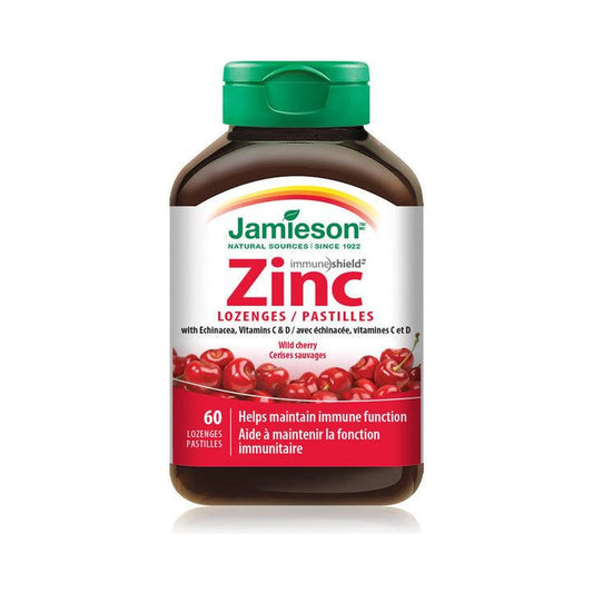 Jamieson Zinc Lozenges with Echinacea, Vitamin C and D Wild Cherry 60 Lozenge