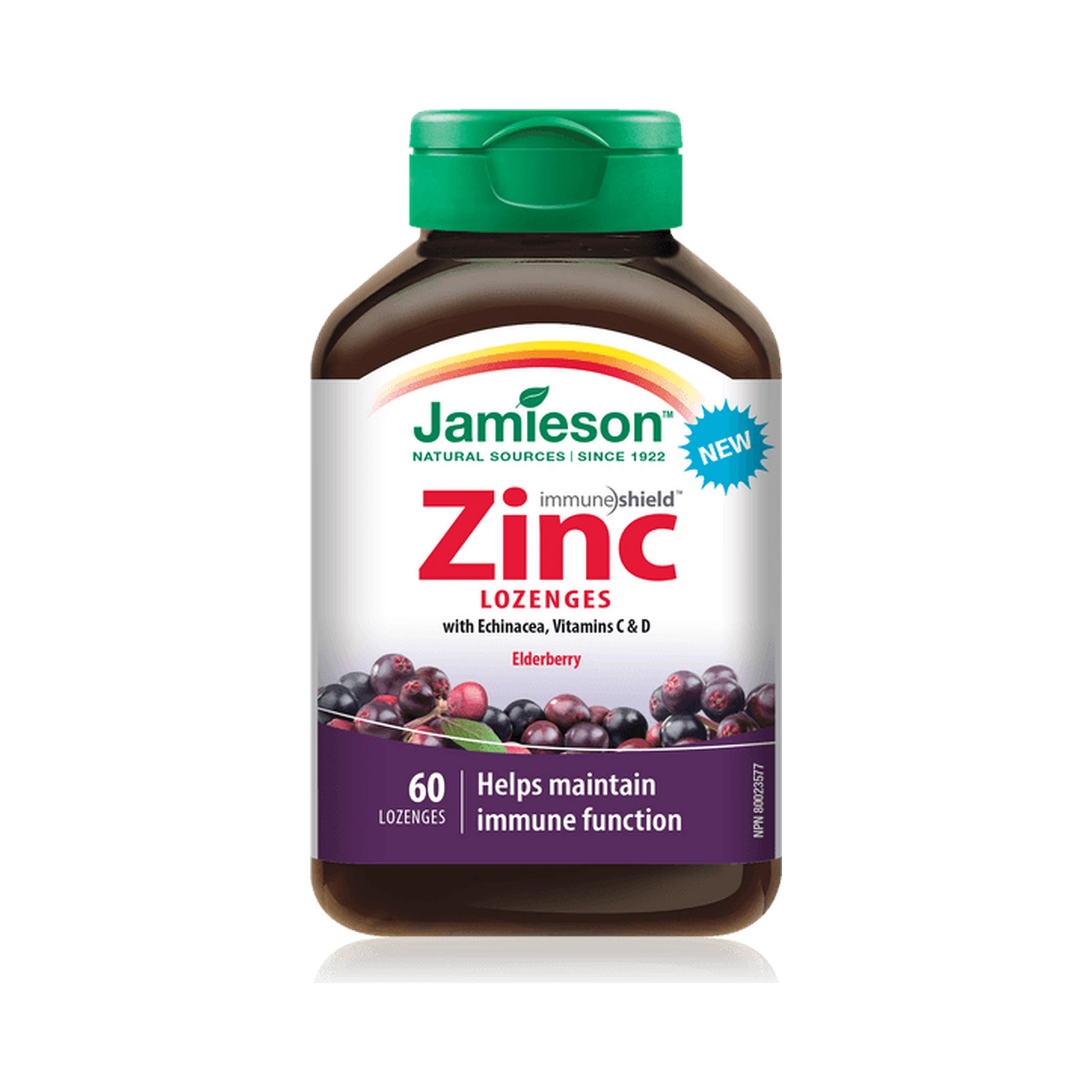 Jamieson Zinc Lozenges with Echinacea, Vitamins C and D Elderberry 60 Lozenge