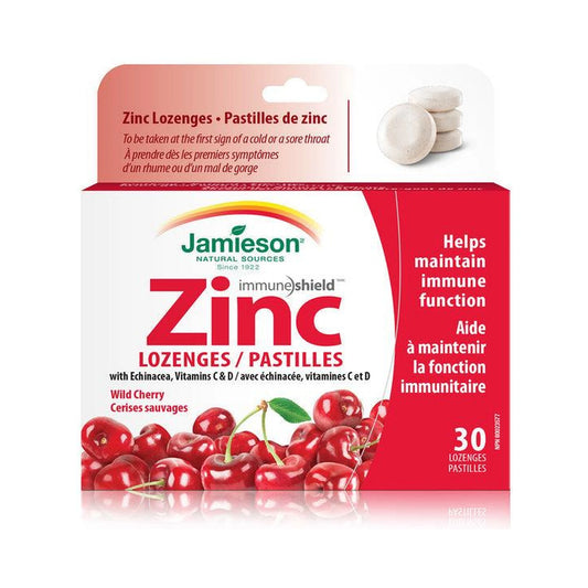 Jamieson Zinc Lozenges with Echinacea, Vitamins C and D Wild Cherry 30 Lozenge
