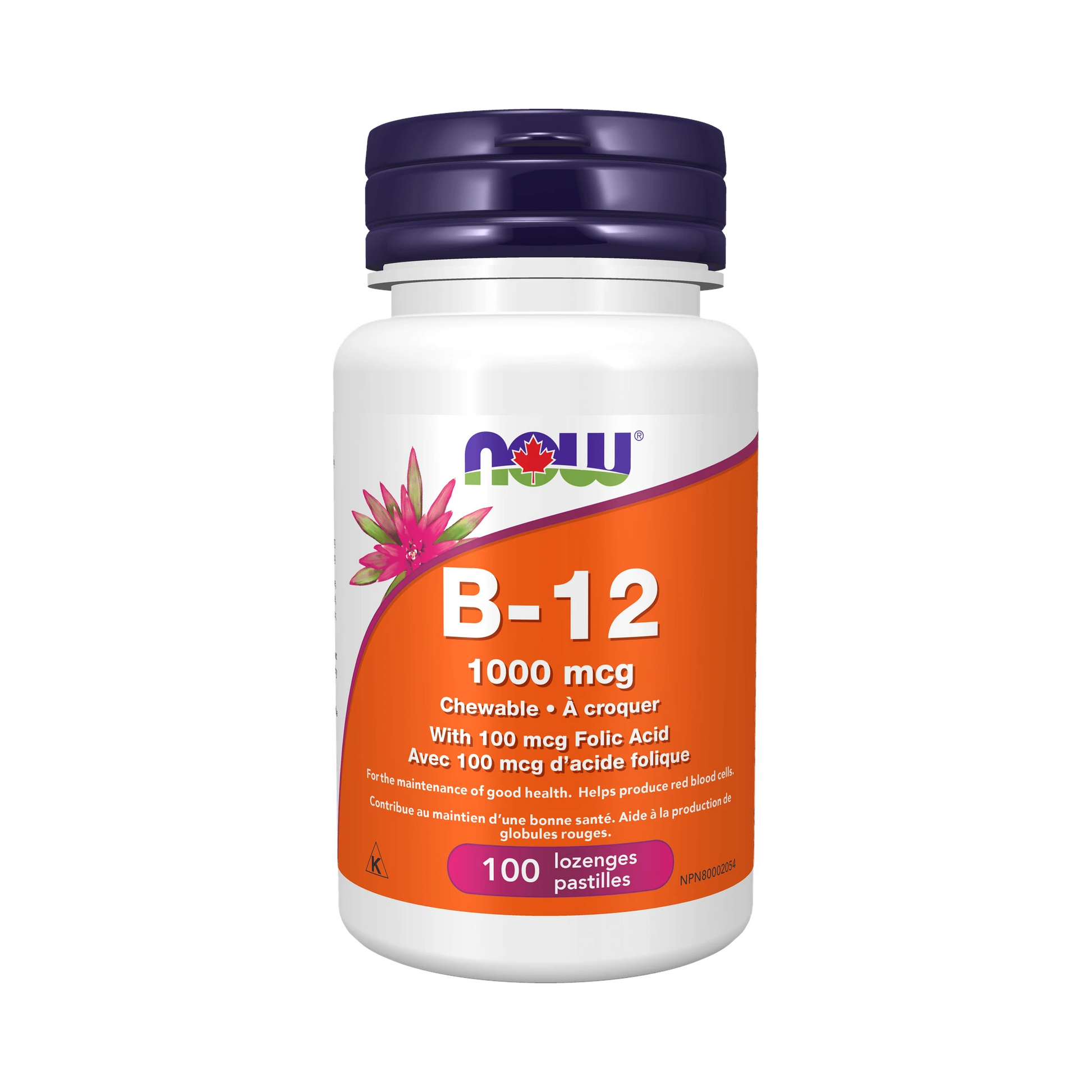 NOW B-12 1000mcg + Folic Acid 100mcg 100 Chewable Lozenges