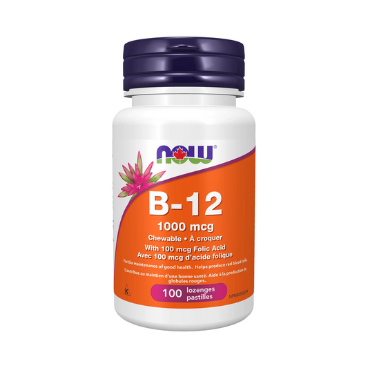 NOW B-12 1000mcg + Folic Acid 100mcg 100 Chewable Lozenges