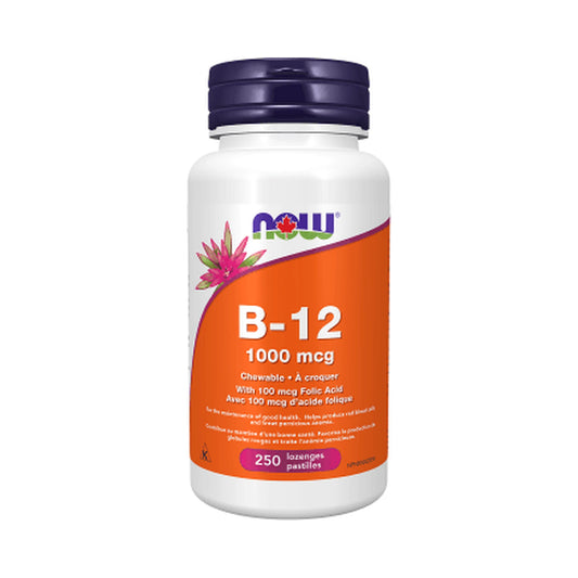 NOW B-12 1000mcg + Folic Acid 100mcg 250 Chewable Lozenges
