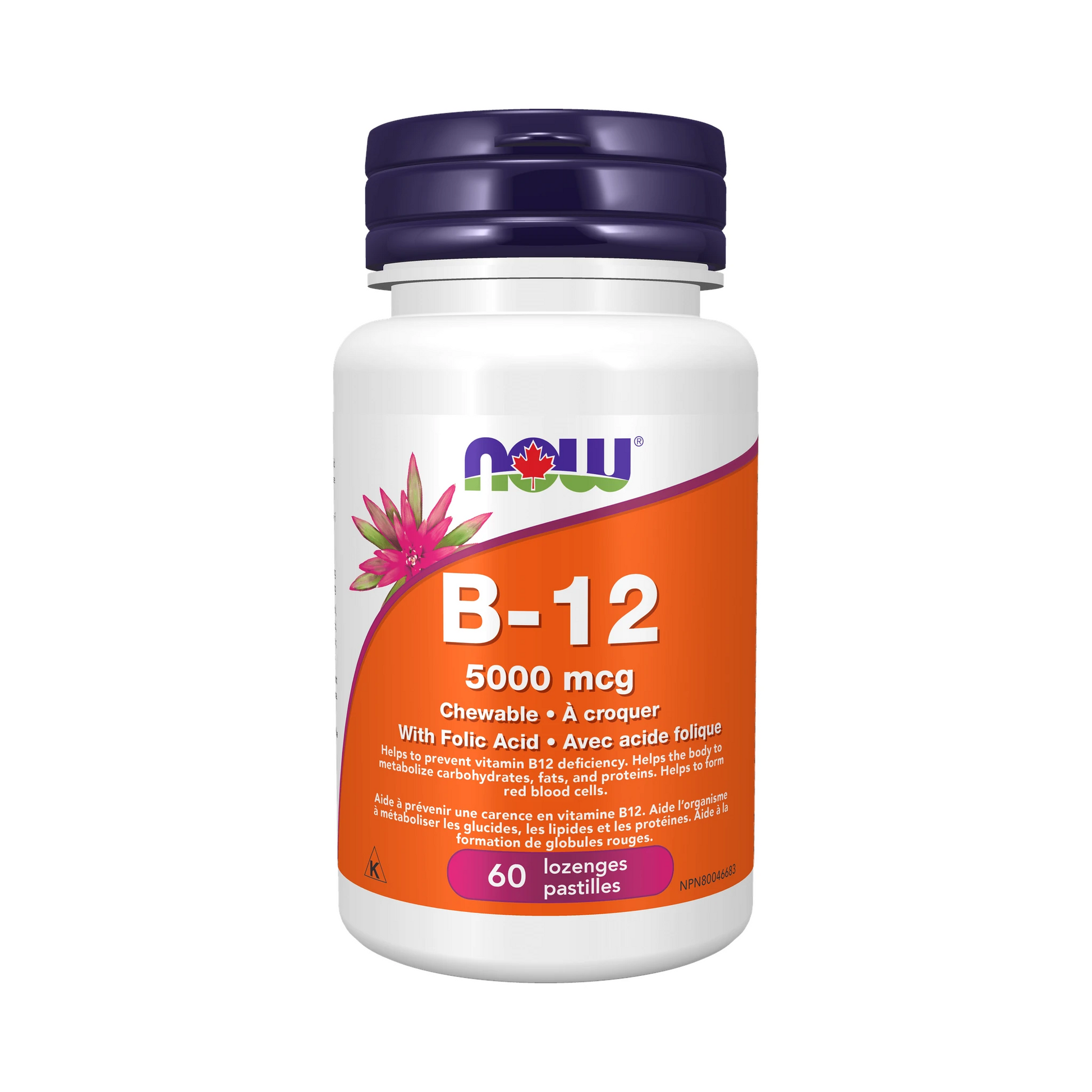 NOW B-12 5000mcg + Folic Acid 60 Lozenges