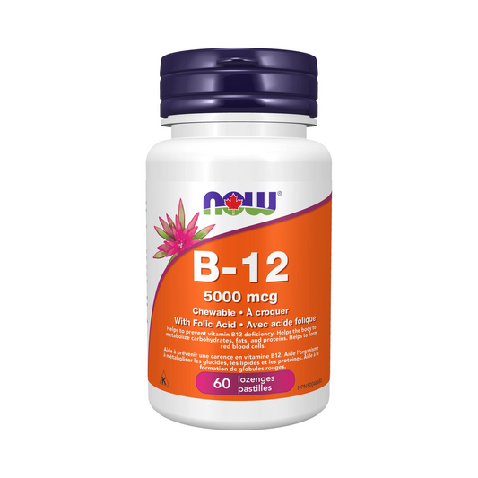 NOW B-12 5000mcg + Folic Acid 60 Lozenges