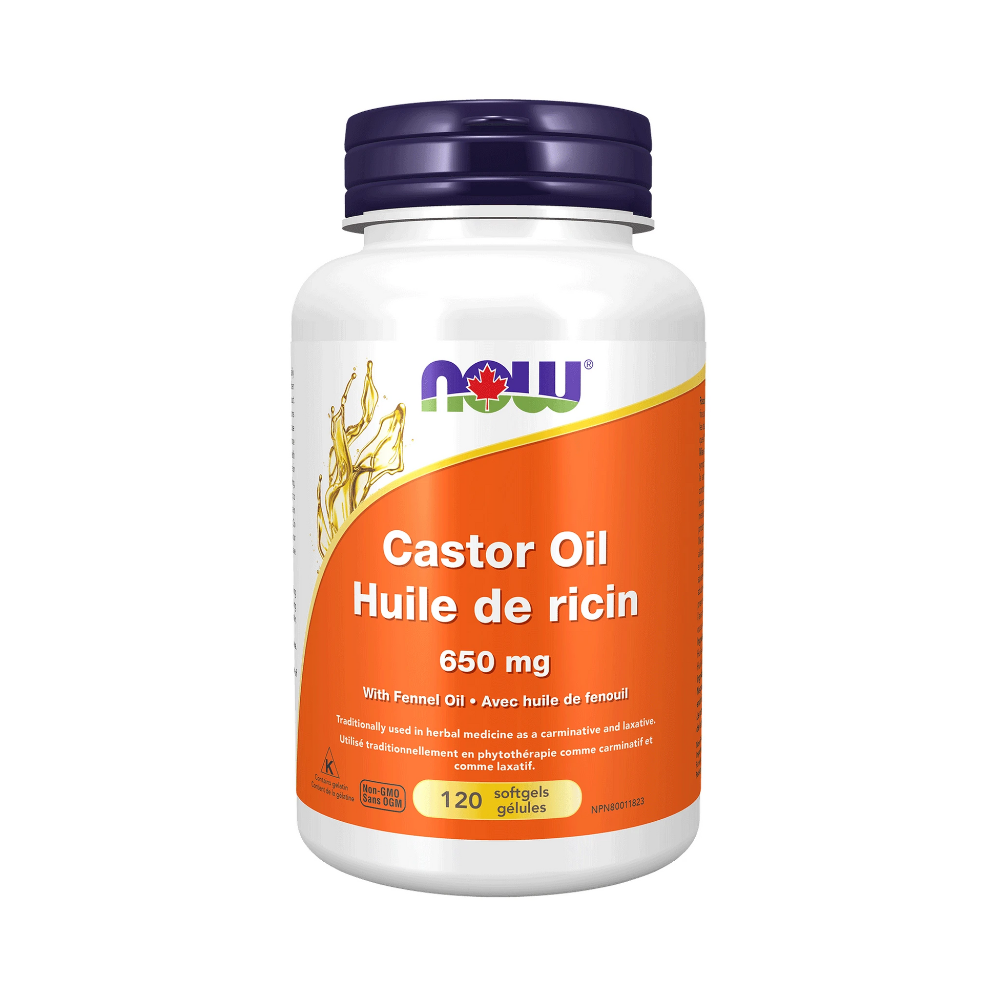 NOW Castor Oil 650 mg with Fennel Oil 120 Softgels