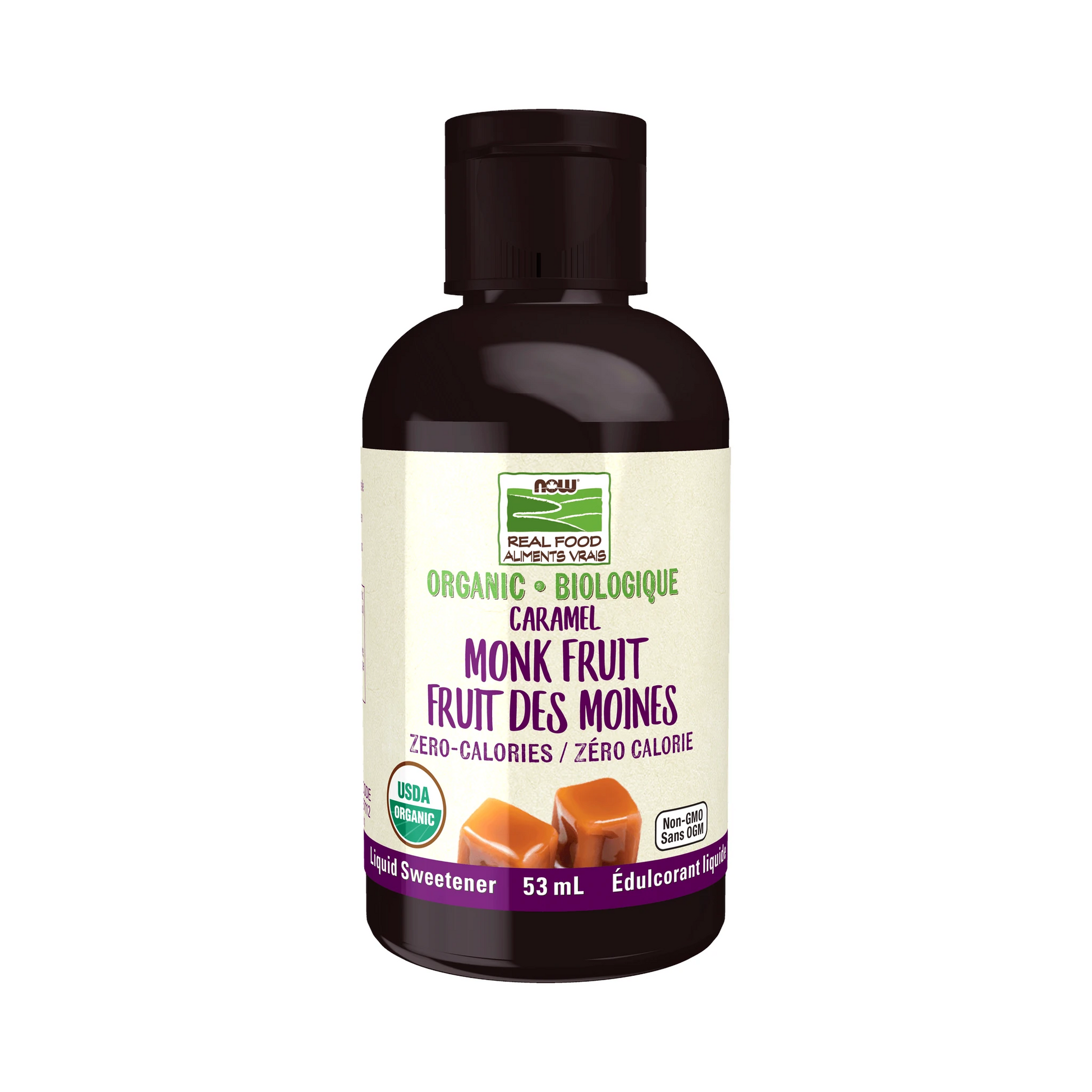 NOW Organic Monk Fruit Liquid Sweetener Caramel 53mL