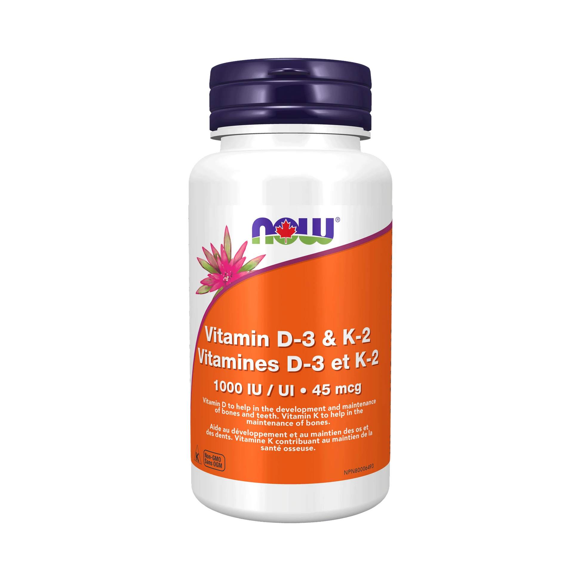 NOW Vitamin D-3 1,000IU & K2 45mcg 120 Veg Capsules