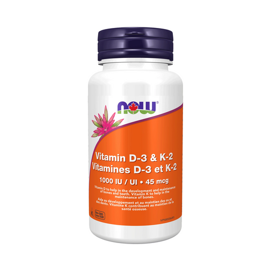 NOW Vitamin D-3 1,000IU & K2 45mcg 120 Veg Capsules