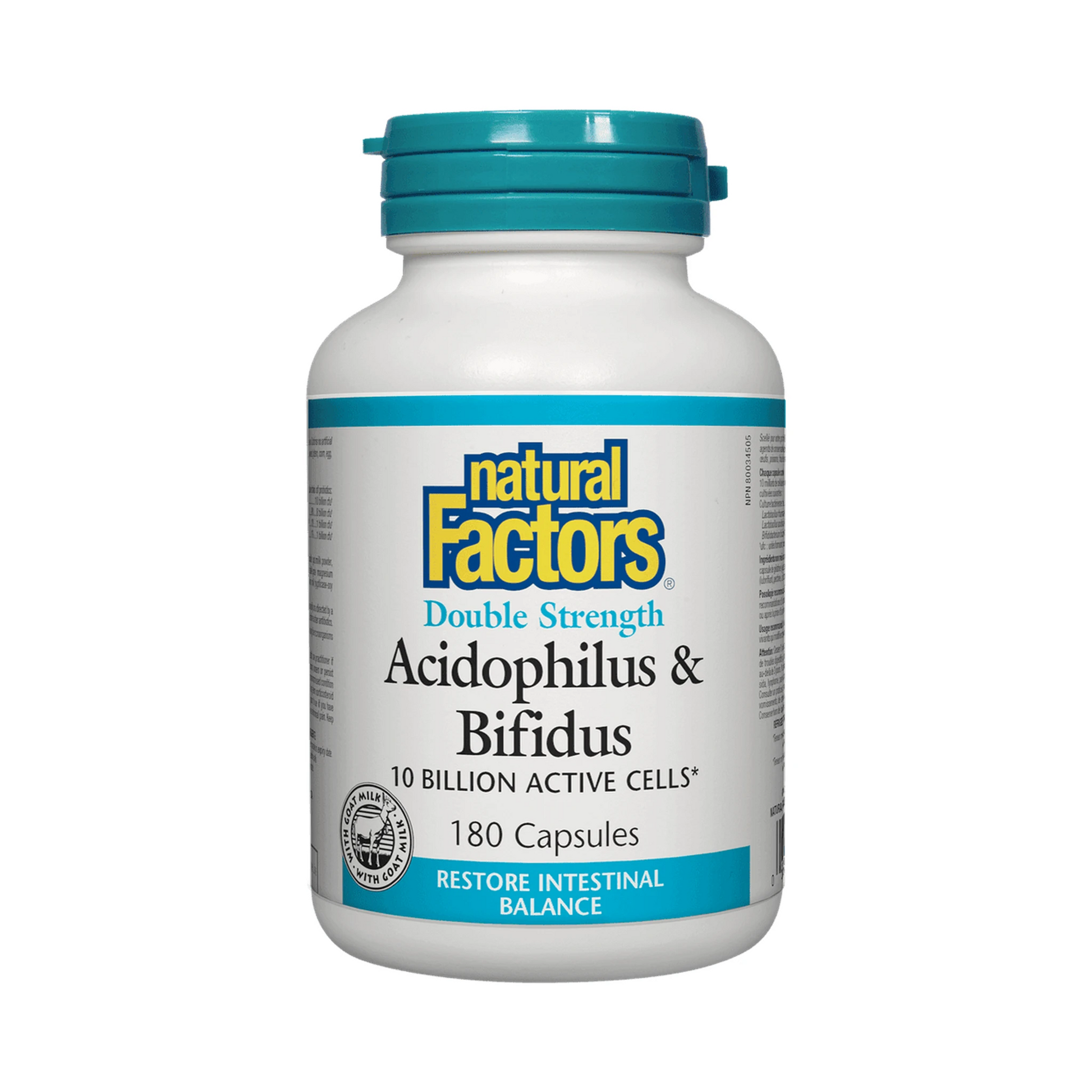 Natural Factors Acidophilus & Bifidus Double Strength 10 Billion Active Cells 180 Capsules