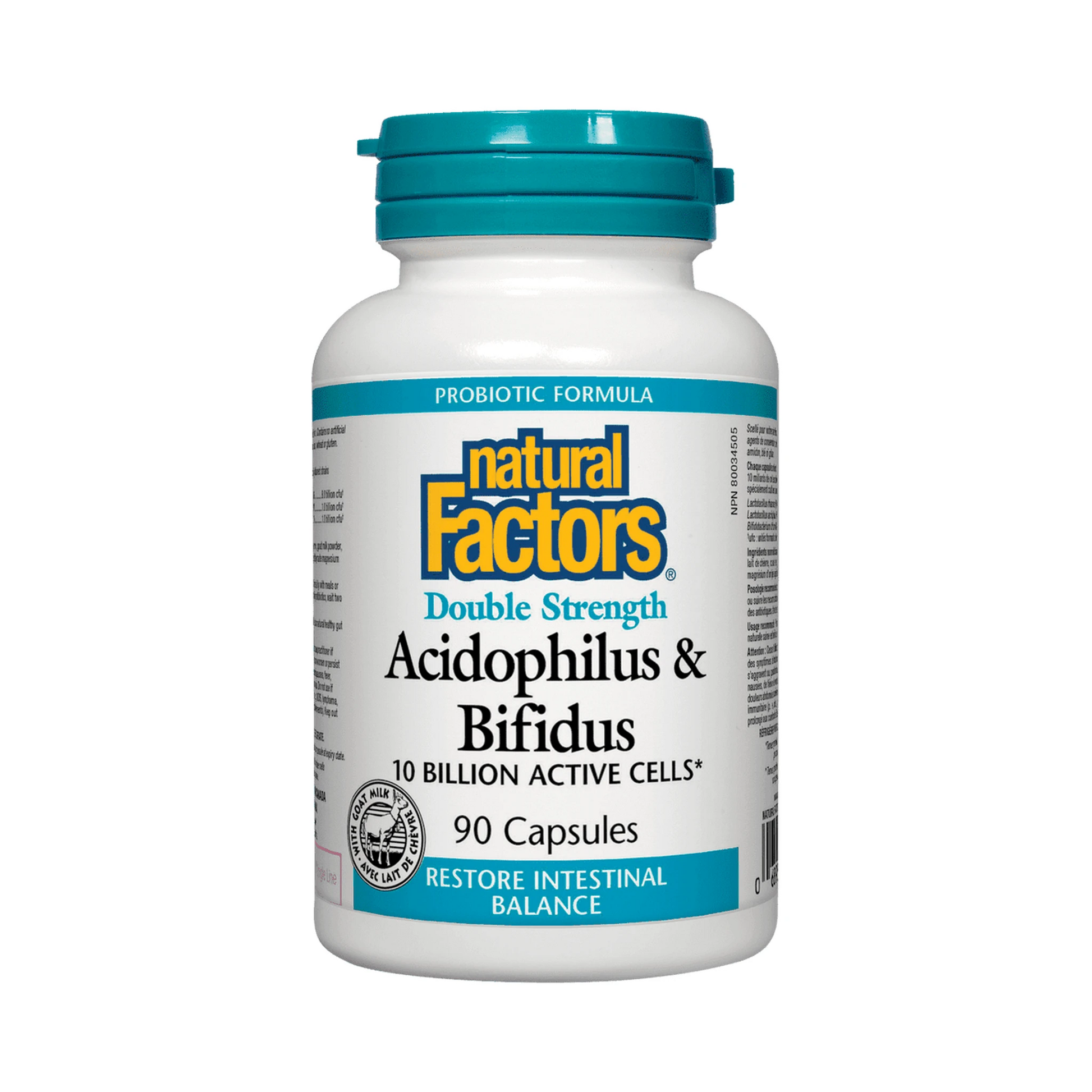 Natural Factors Acidophilus & Bifidus Double Strength 10 Billion Active Cells 90 Capsules