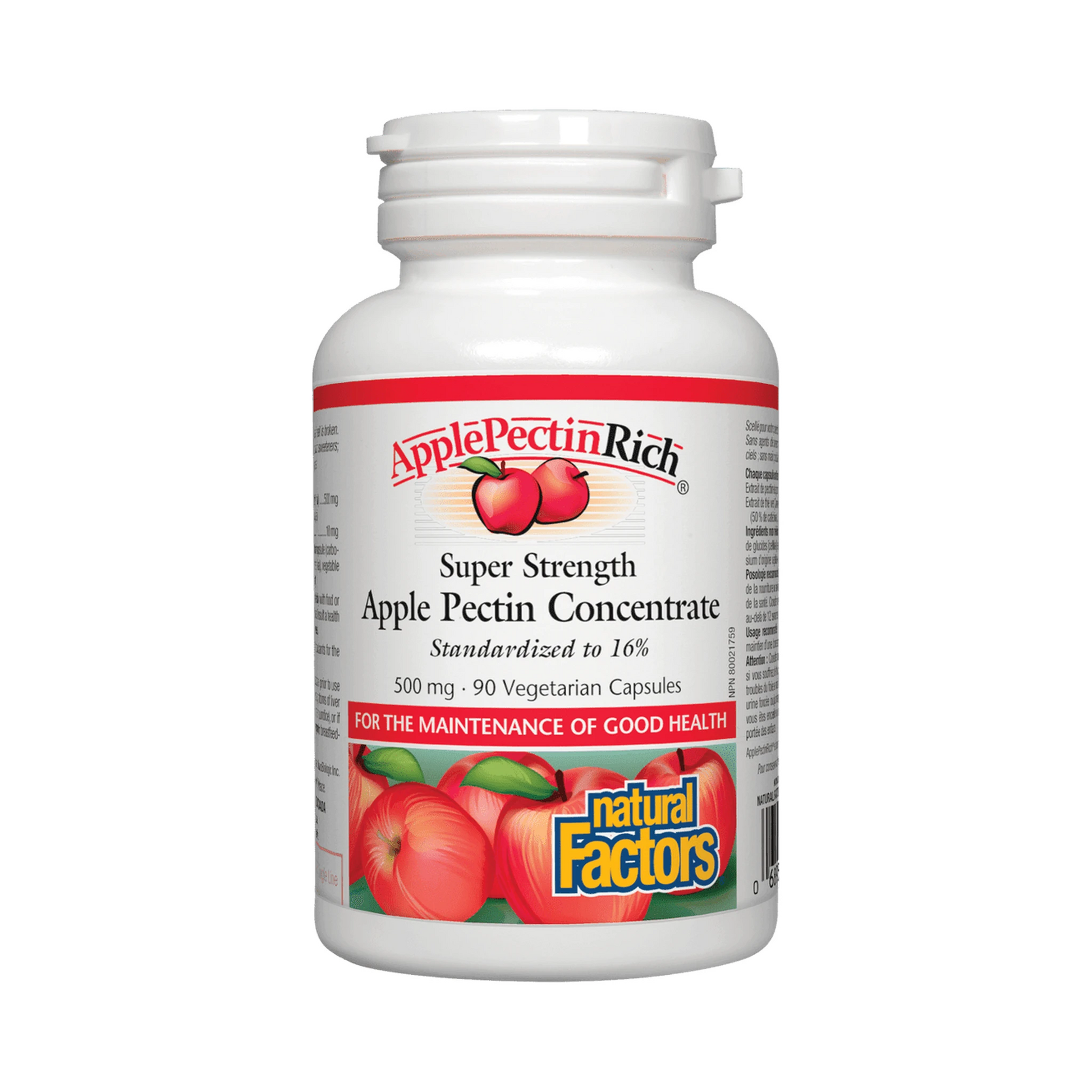 Natural Factors Apple Pectin Rich Super Strength Apple Pectin Concentrate 500mg 90 Veg Capsules