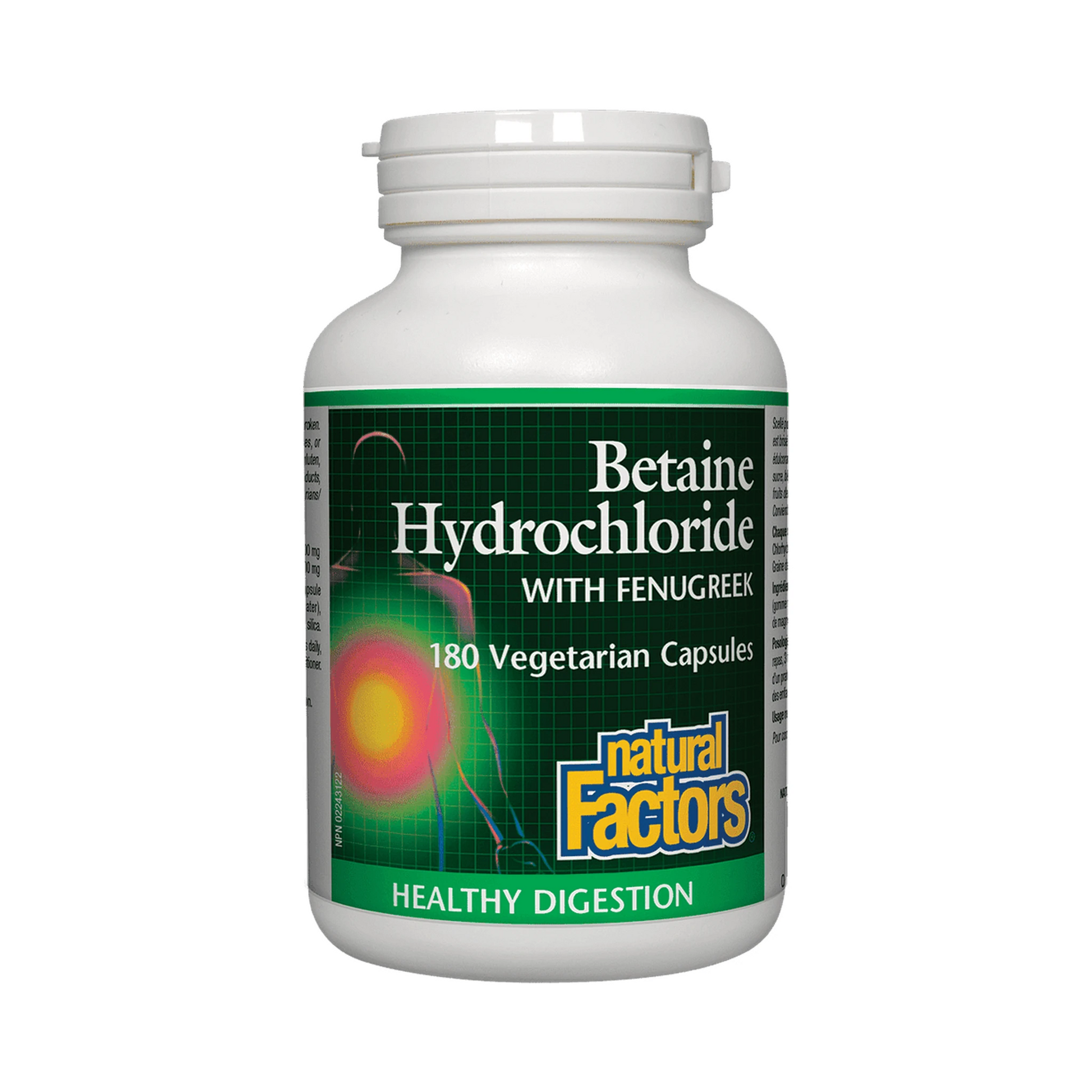 Natural Factors Betaine Hydrochloride with Fenugreek 180 Veg Capsules