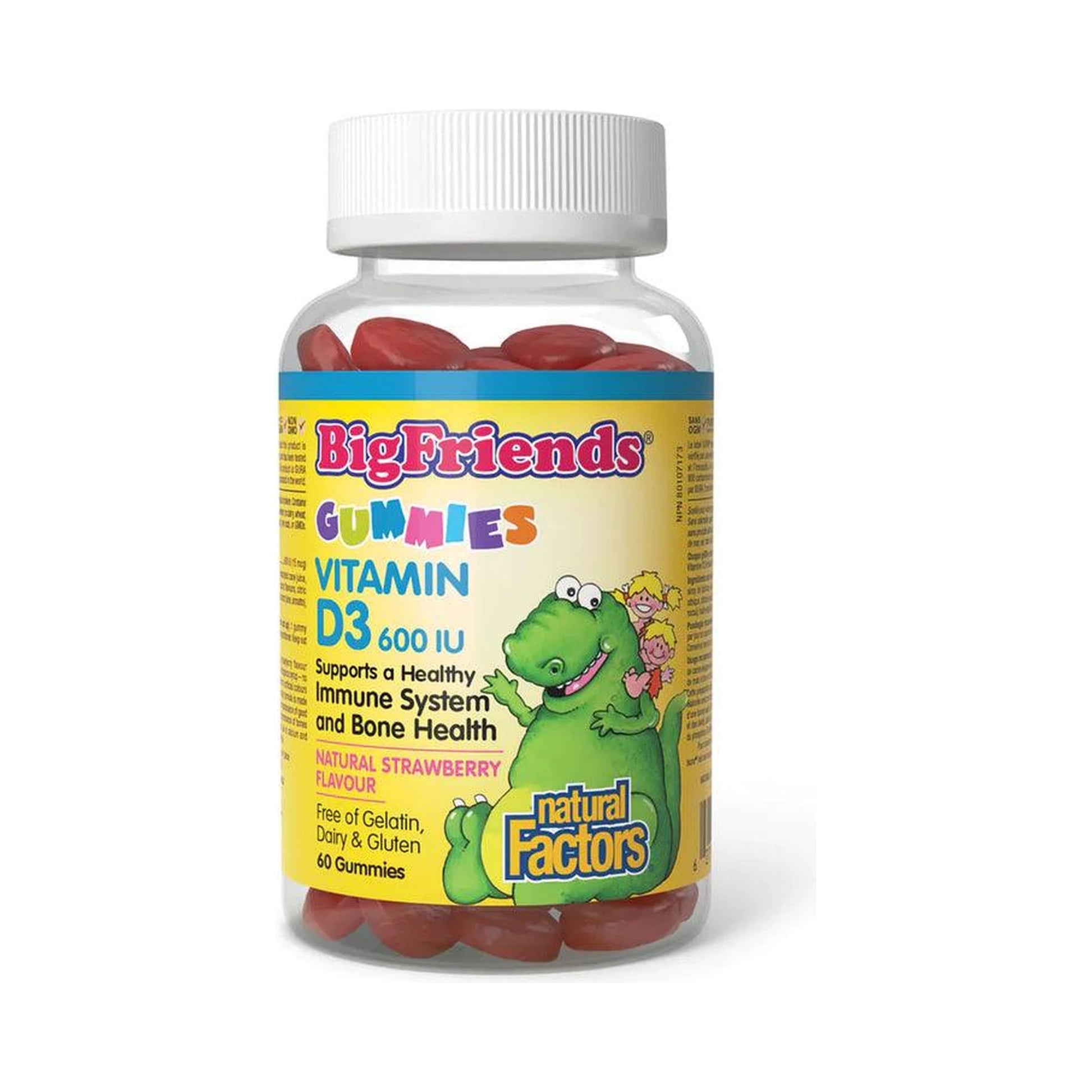 Natural Factors Big Friends Vitamin D3 600IU Strawberry 60 Gummies