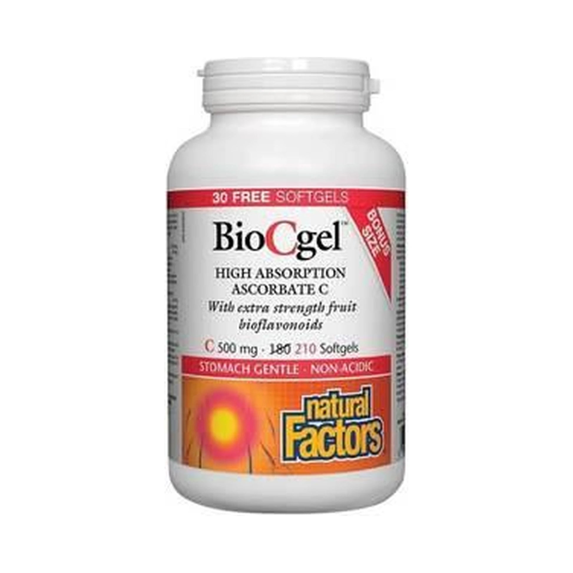Natural Factors BioCgel High Absorption Ascorbate C 500mg BONUS SIZE 180+30 Softgels