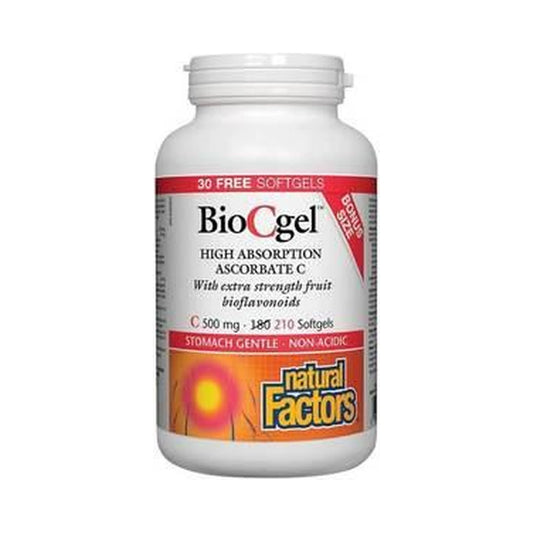 Natural Factors BioCgel High Absorption Ascorbate C 500mg BONUS SIZE 180+30 Softgels
