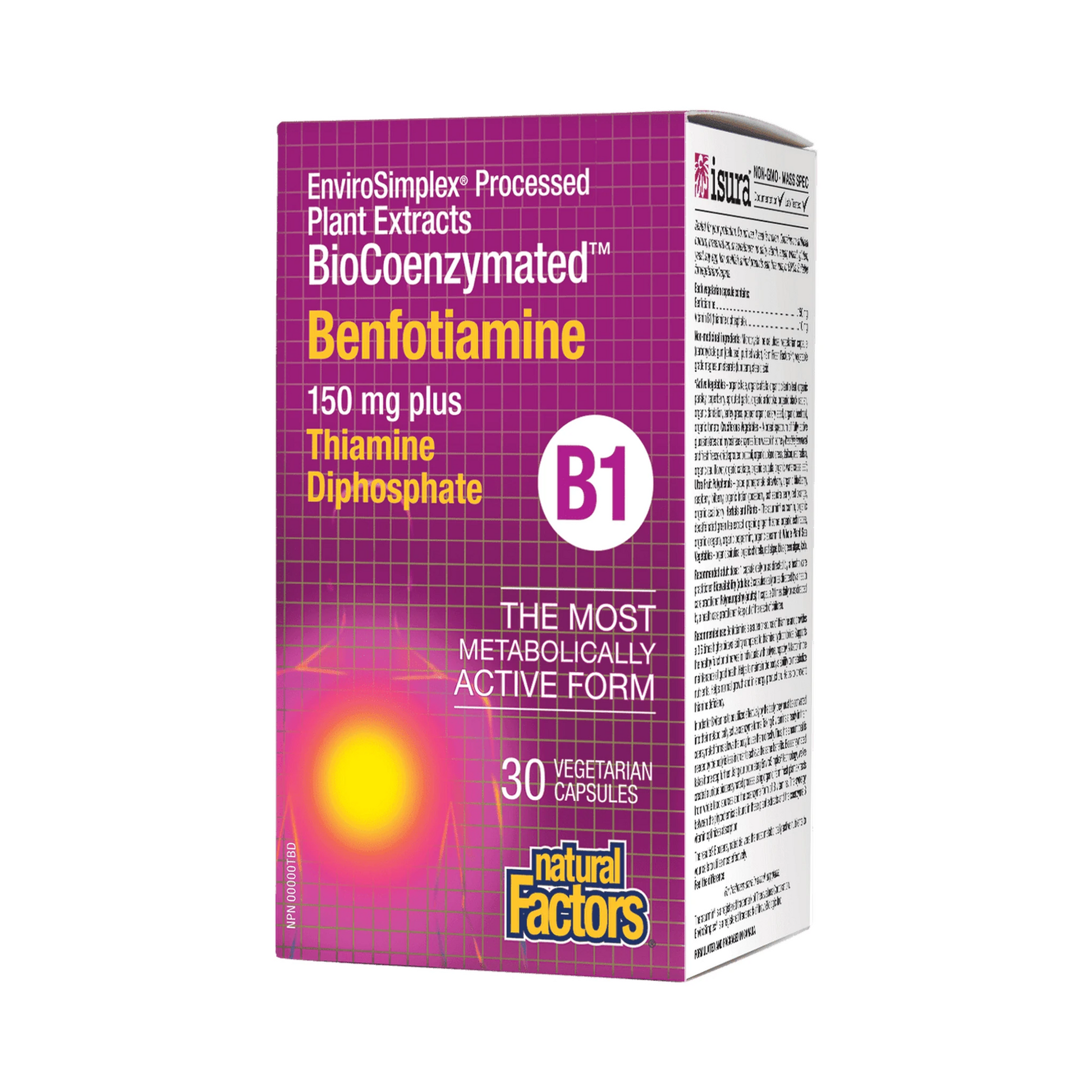 Natural Factors BioCoenzymated Benfotiamine B1 150mg 30 Veg Capsules