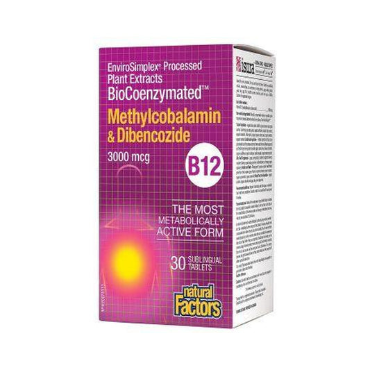 Natural Factors BioCoenzymated Methylcobalamin & Dibencozide B12 3000mcg 30 Tablets