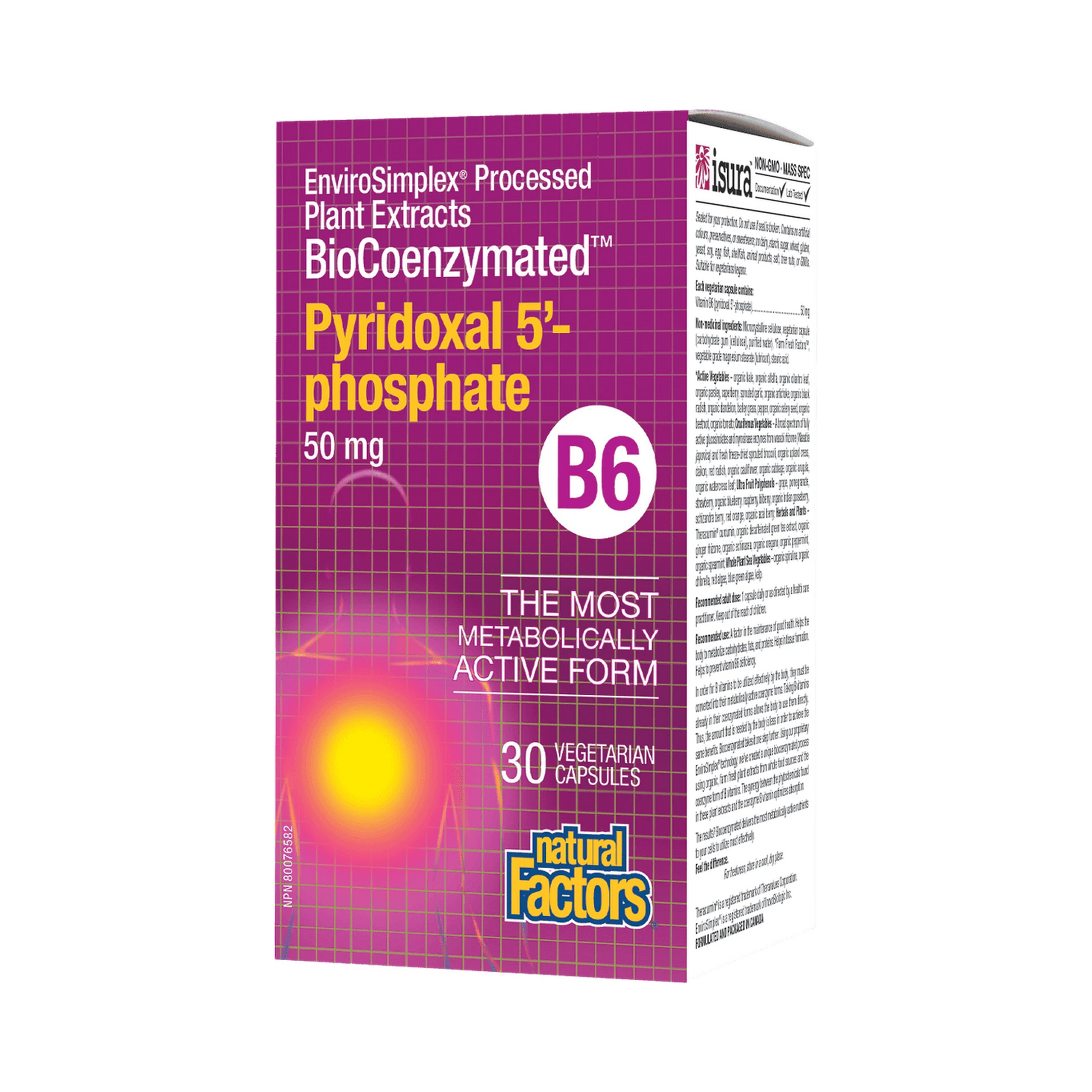 Natural Factors BioCoenzymated Pyridoxal 5-phosphate B6 50mg 30 Veg Capsules