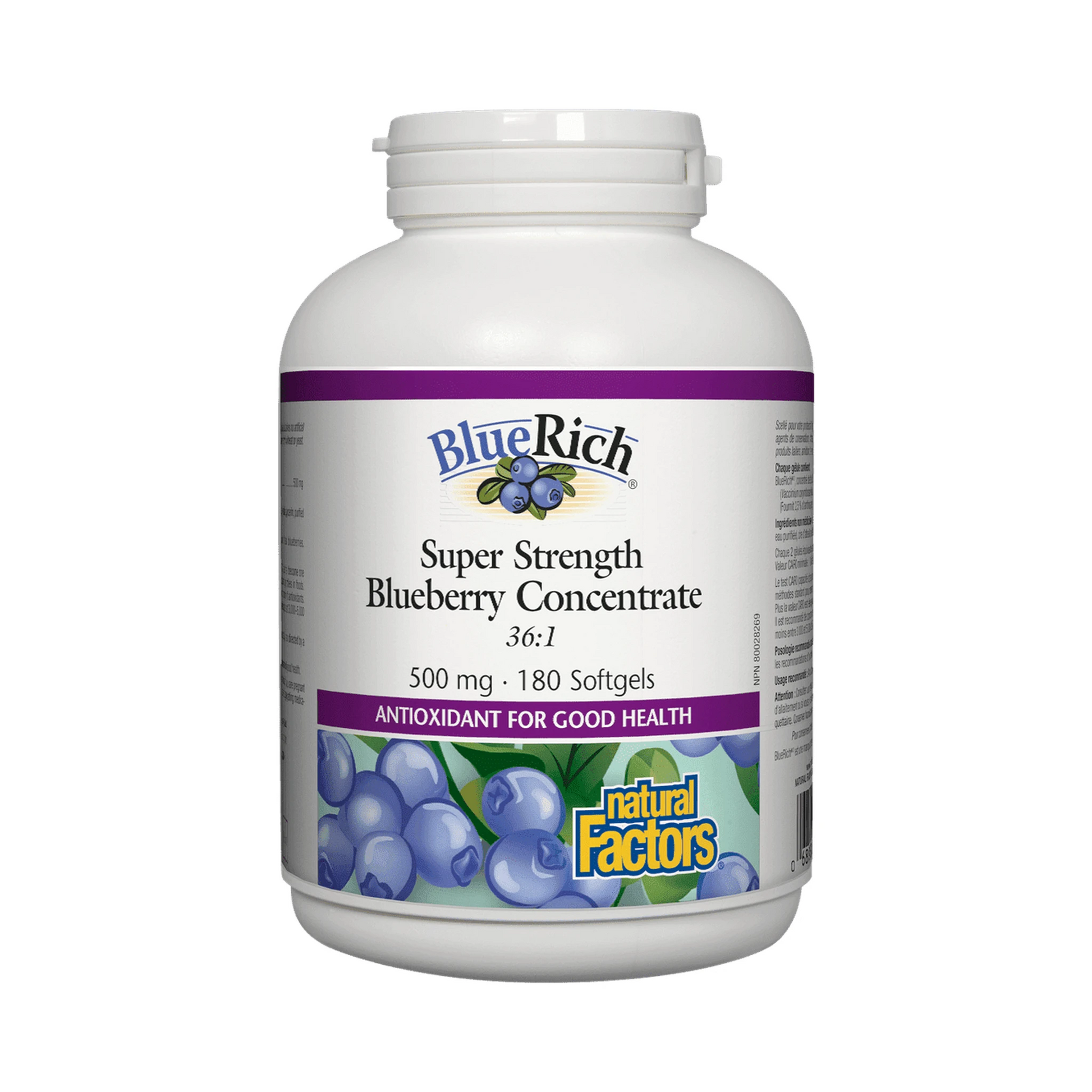 Natural Factors BlueRich Super Strength Blueberry Concentrate 500mg 180 Softgels