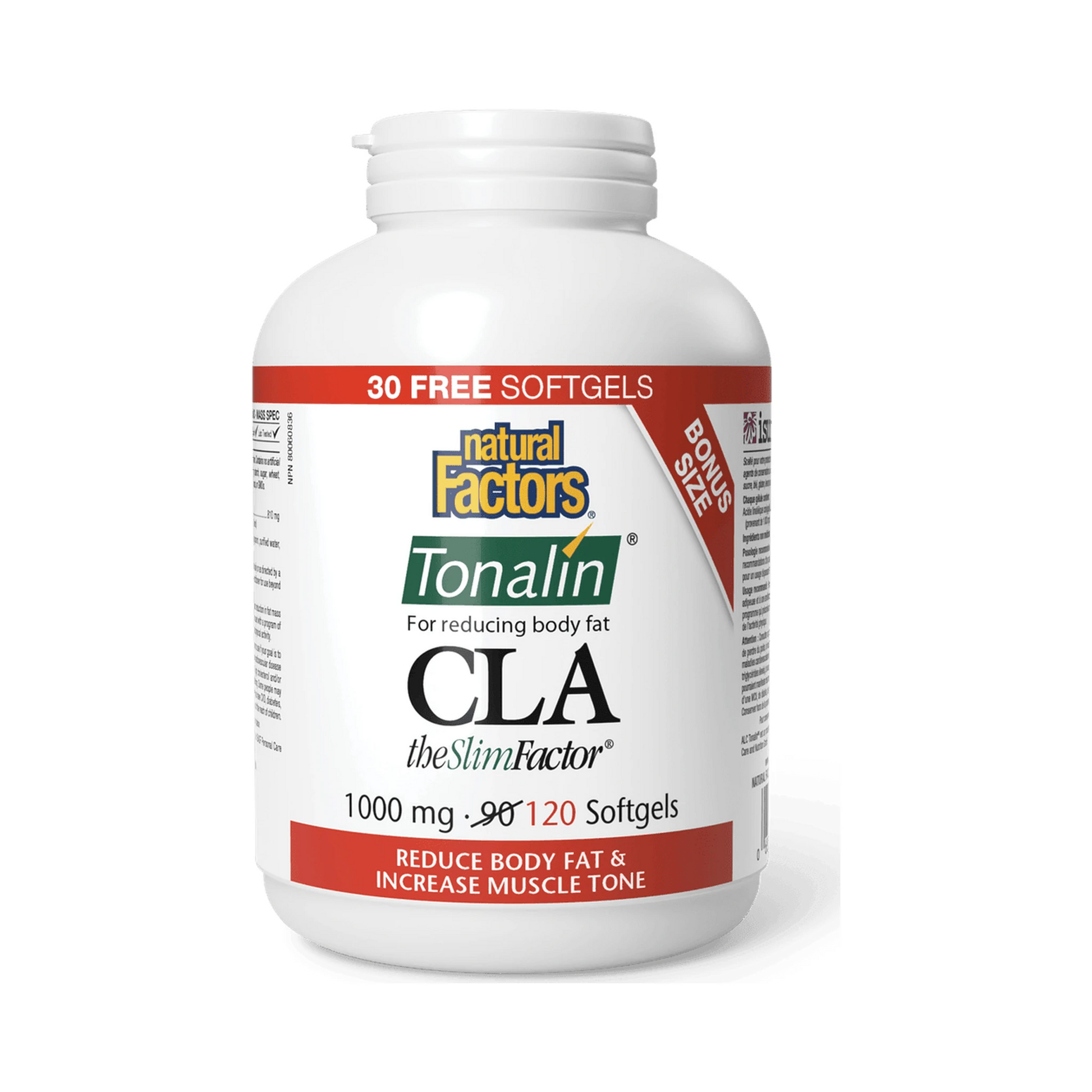 Natural Factors CLA Tonalin TheSlimFactor 1000mg Bonus Size 90+30 Softgels