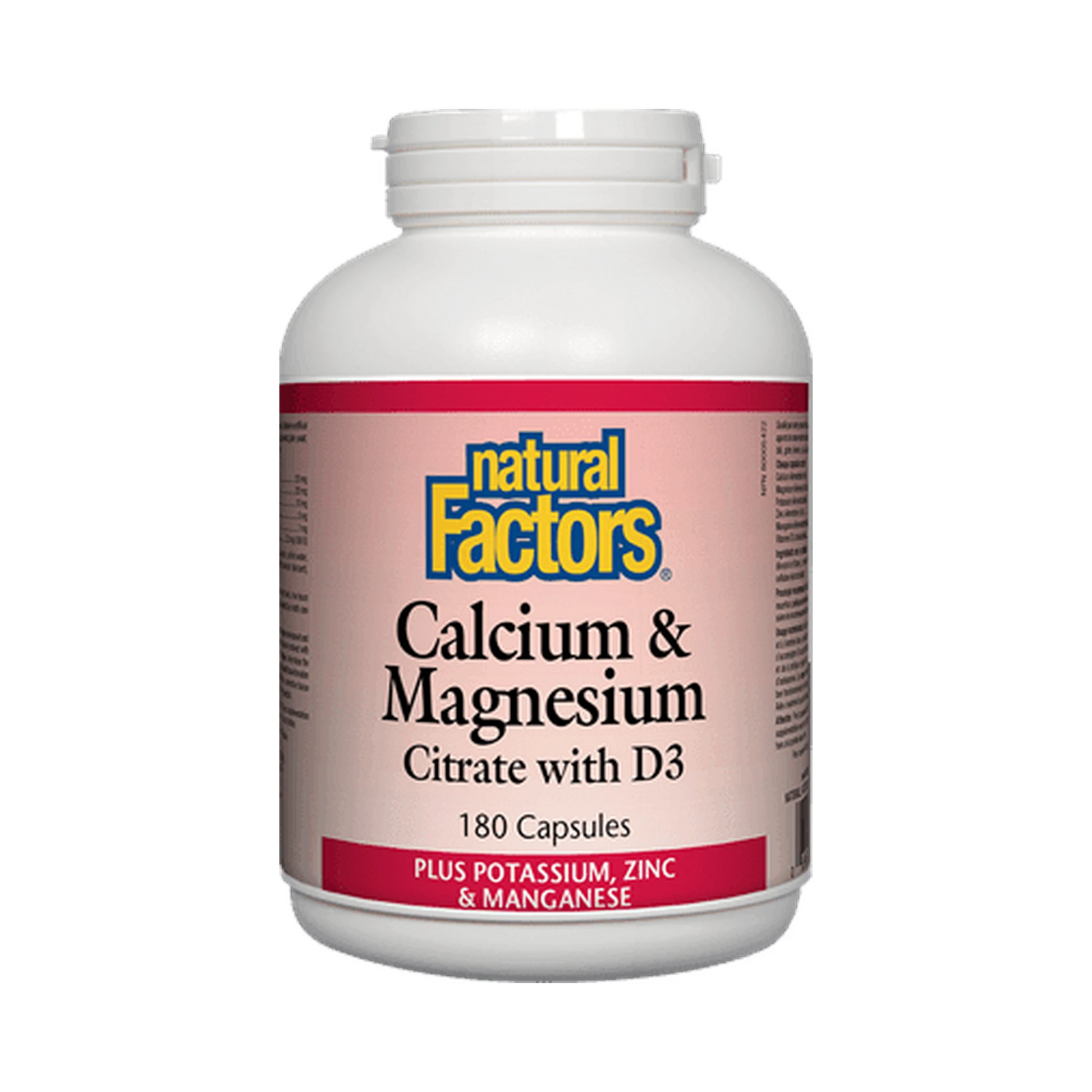 Natural Factors Calcium & Magnesium Citrate with D3 Plus Potassium Zinc & Manganese 180 Capsules