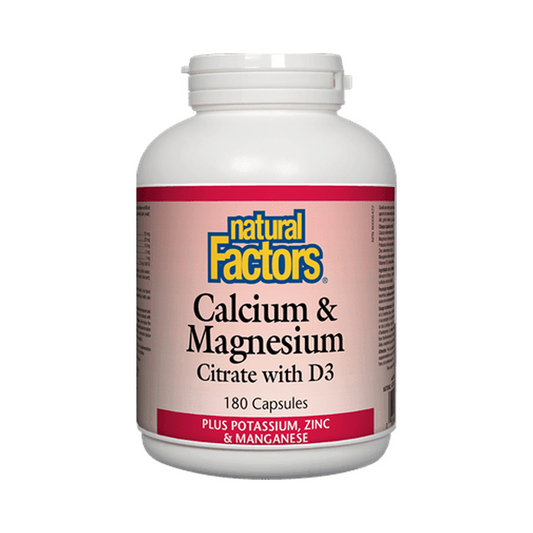 Natural Factors Calcium & Magnesium Citrate with D3 Plus Potassium Zinc & Manganese 180 Capsules