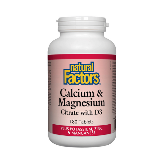 Natural Factors Calcium & Magnesium Citrate with D3 Plus Potassium Zinc & Manganese 180 Tablets