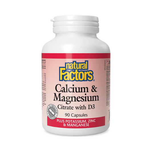 Natural Factors Calcium & Magnesium Citrate with D3 Plus Potassium Zinc & Manganese 90 Capsules